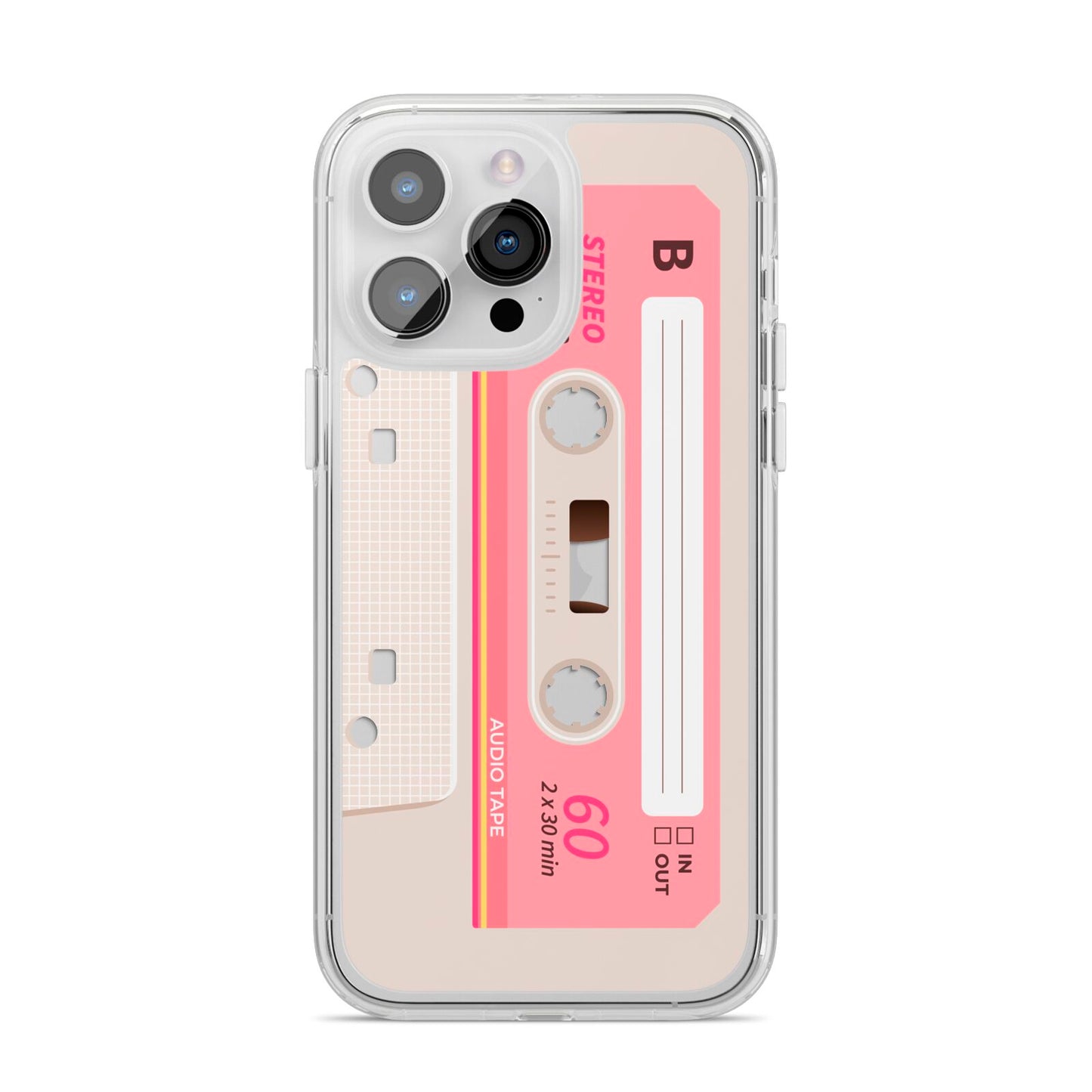 Retro Pink Tape iPhone 14 Pro Max Clear Tough Case Silver