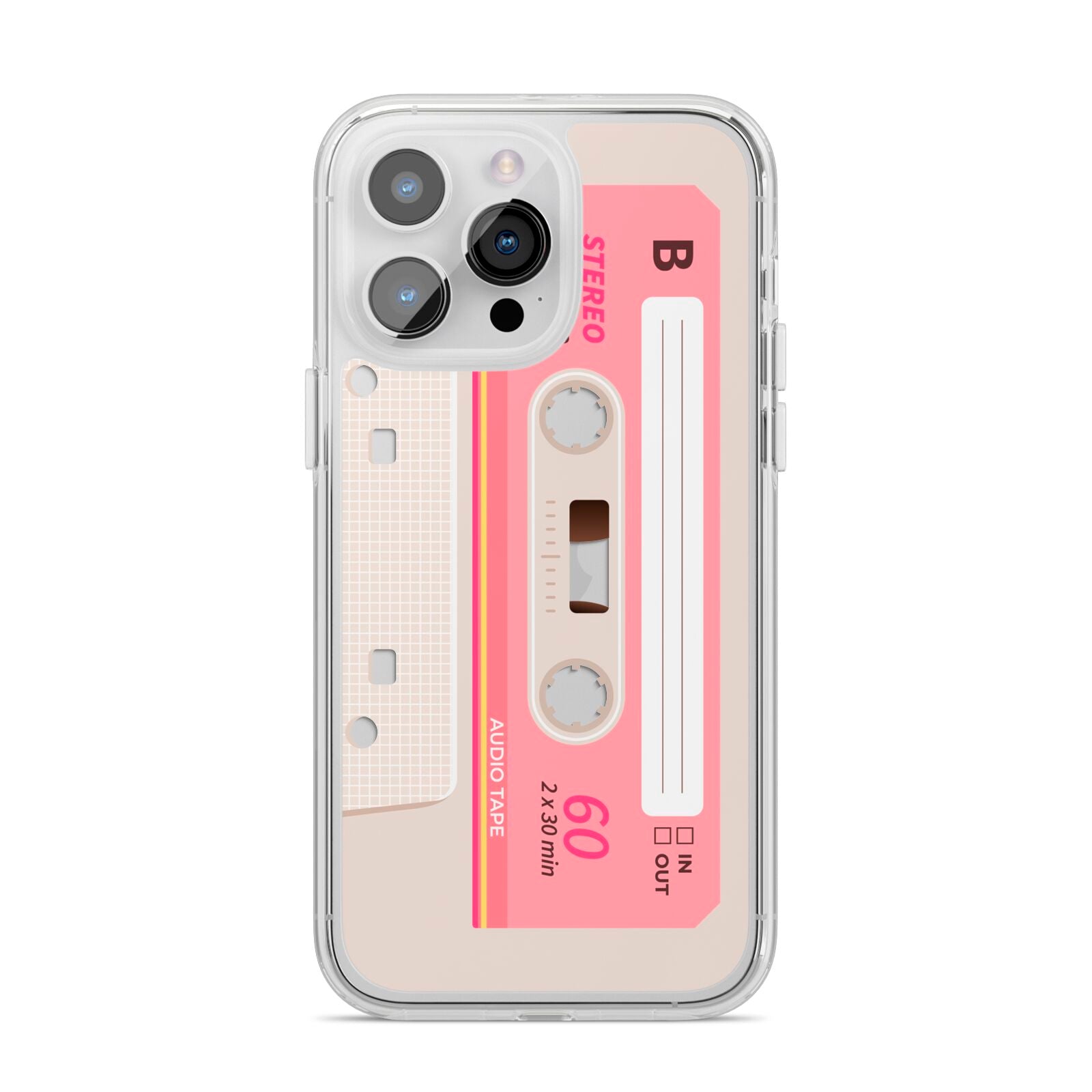 Retro Pink Tape iPhone 14 Pro Max Clear Tough Case Silver