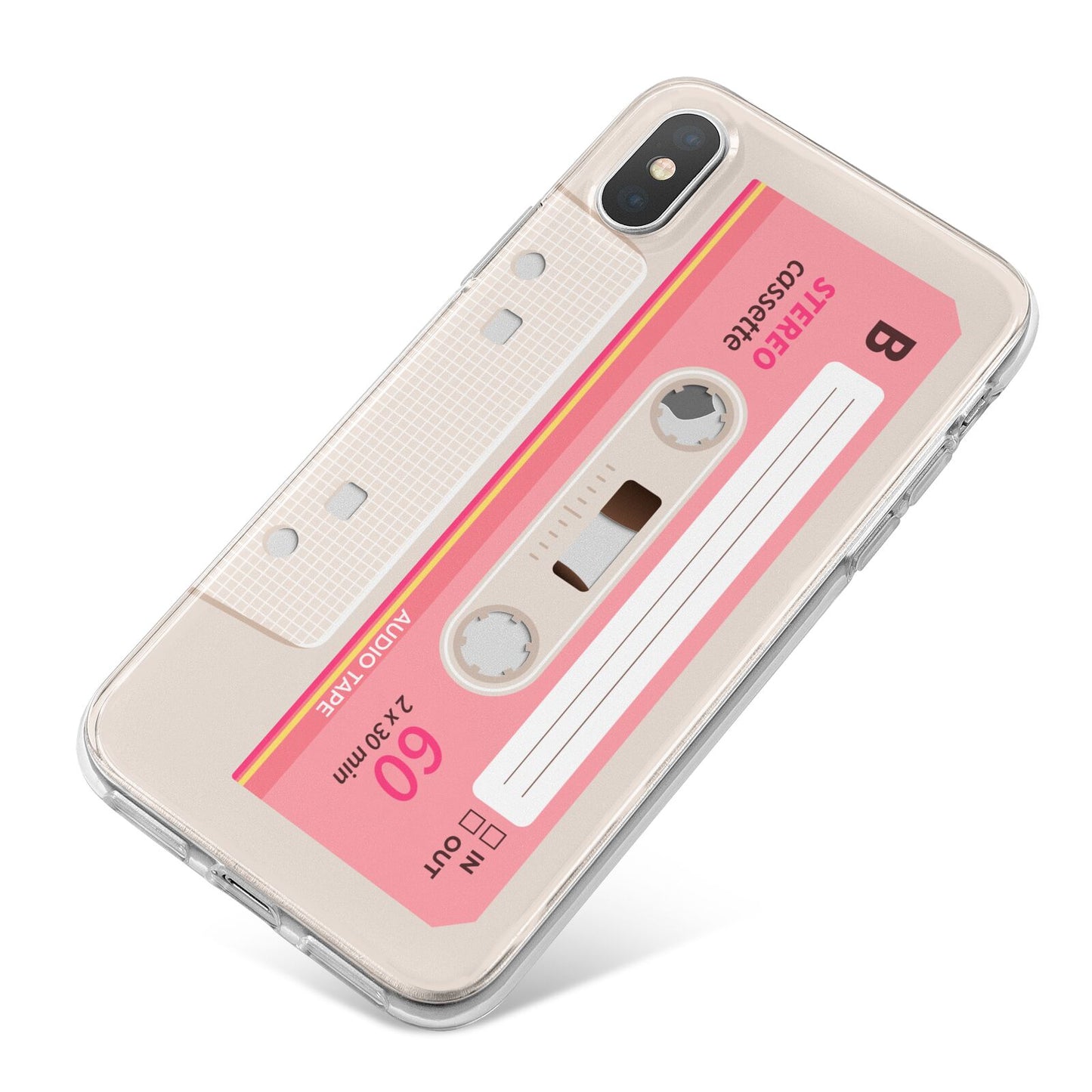 Retro Pink Tape iPhone X Bumper Case on Silver iPhone