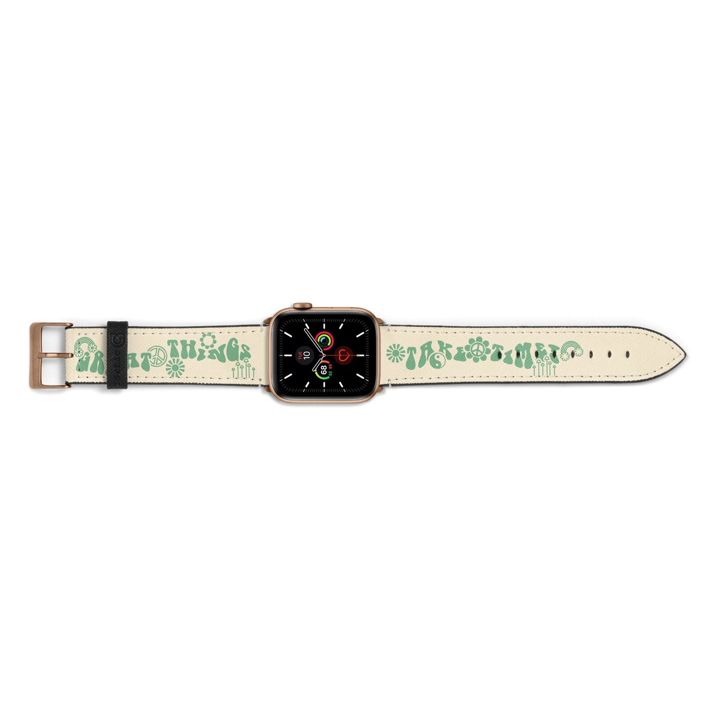 Retro Positive Quote Apple Watch Strap Landscape Image Gold Hardware