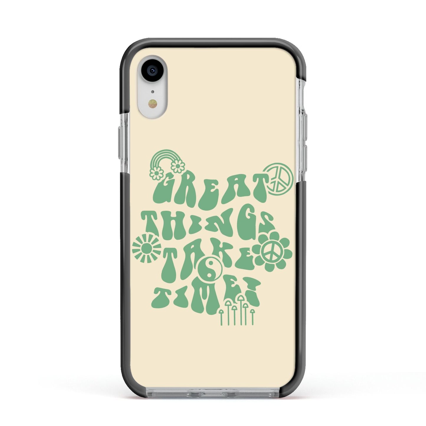 Retro Positive Quote Apple iPhone XR Impact Case Black Edge on Silver Phone