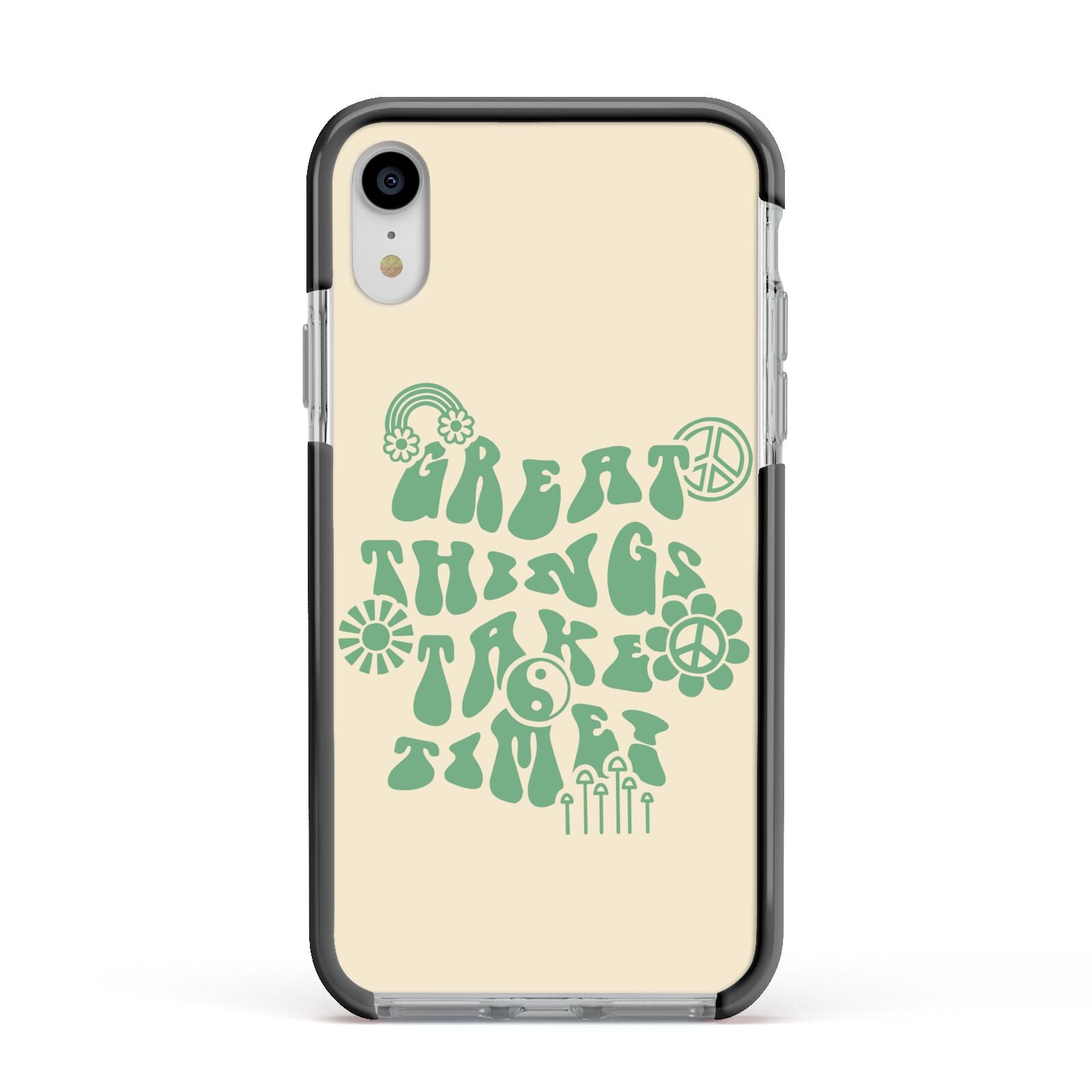 Retro Positive Quote Apple iPhone XR Impact Case Black Edge on Silver Phone