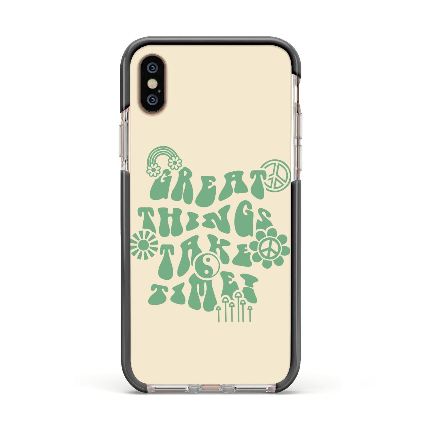 Retro Positive Quote Apple iPhone Xs Impact Case Black Edge on Gold Phone