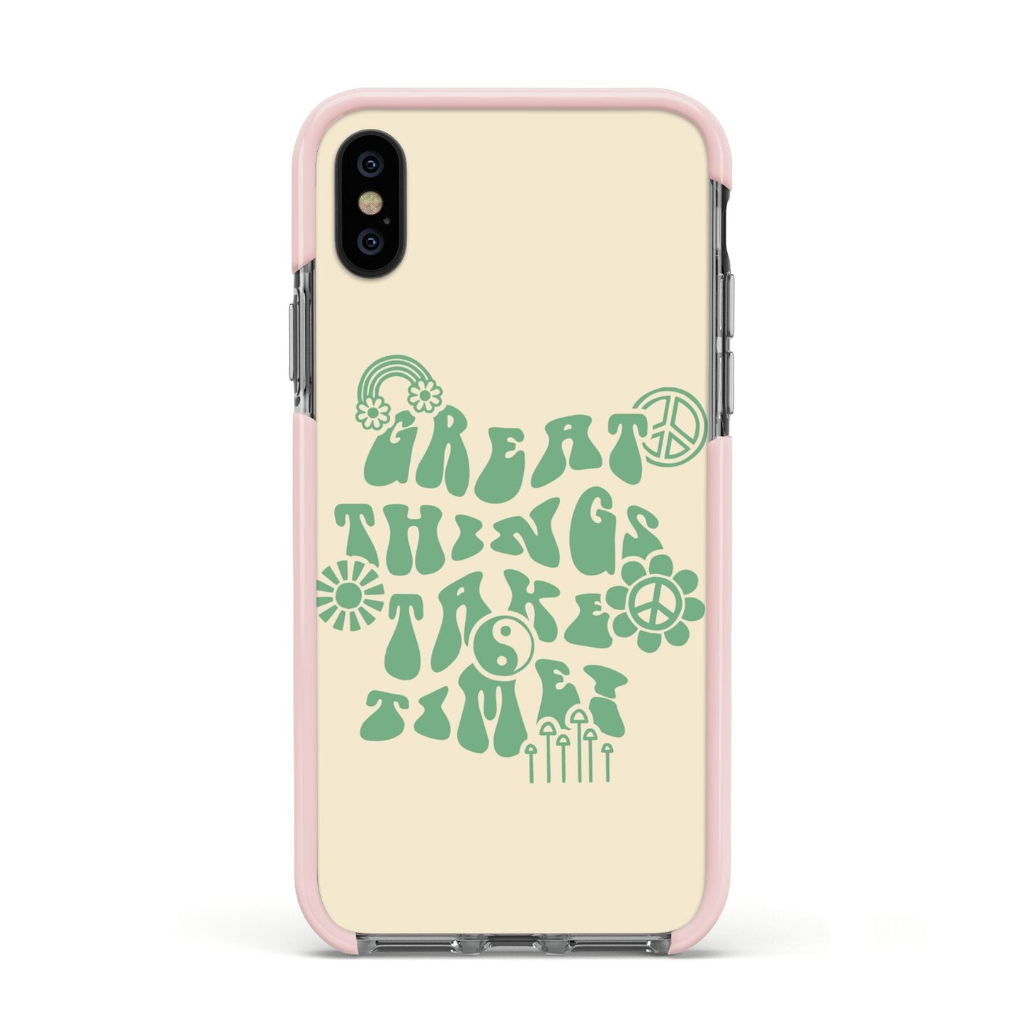 Retro Positive Quote Apple iPhone Xs Impact Case Pink Edge on Black Phone