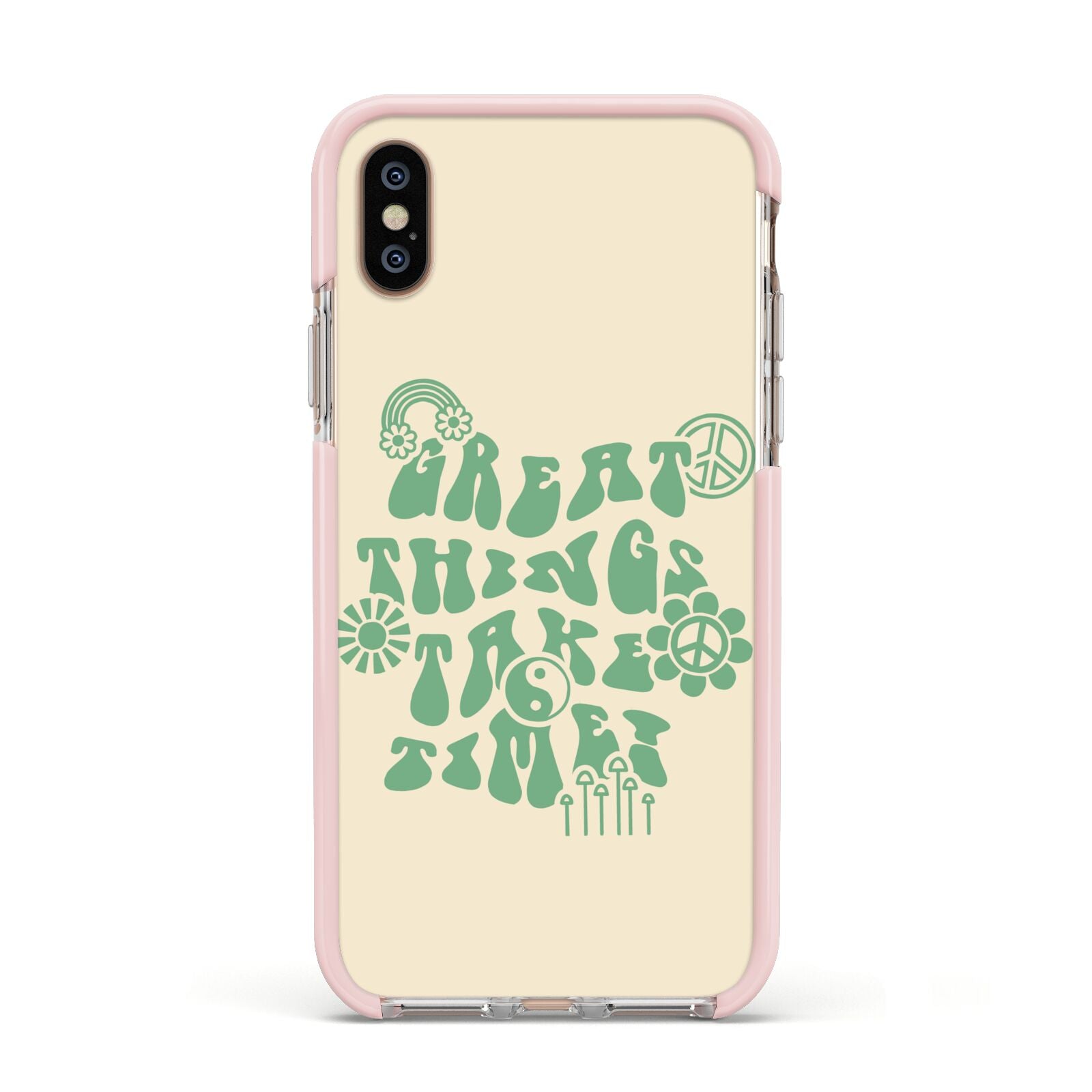 Retro Positive Quote Apple iPhone Xs Impact Case Pink Edge on Gold Phone