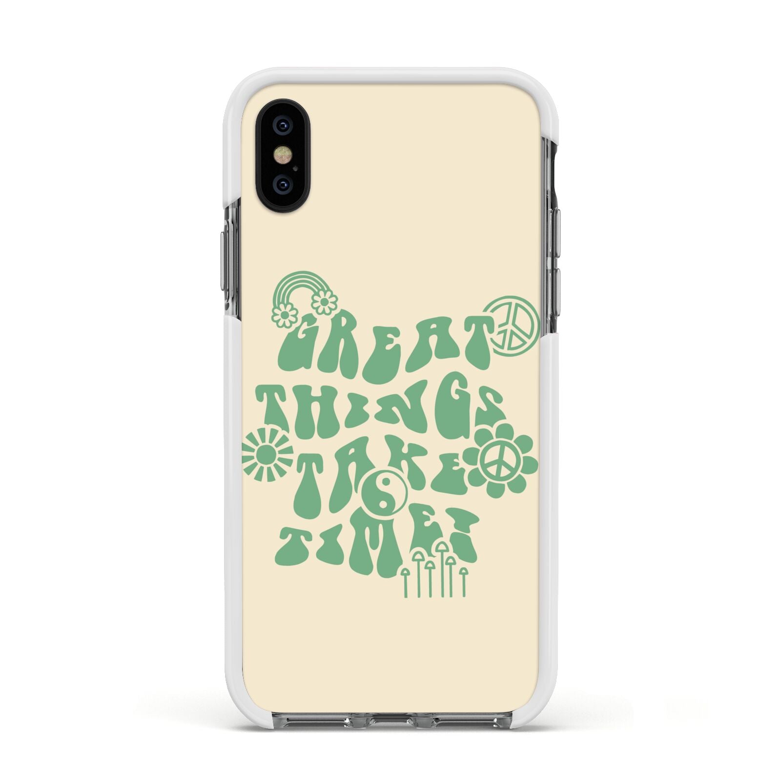 Retro Positive Quote Apple iPhone Xs Impact Case White Edge on Black Phone