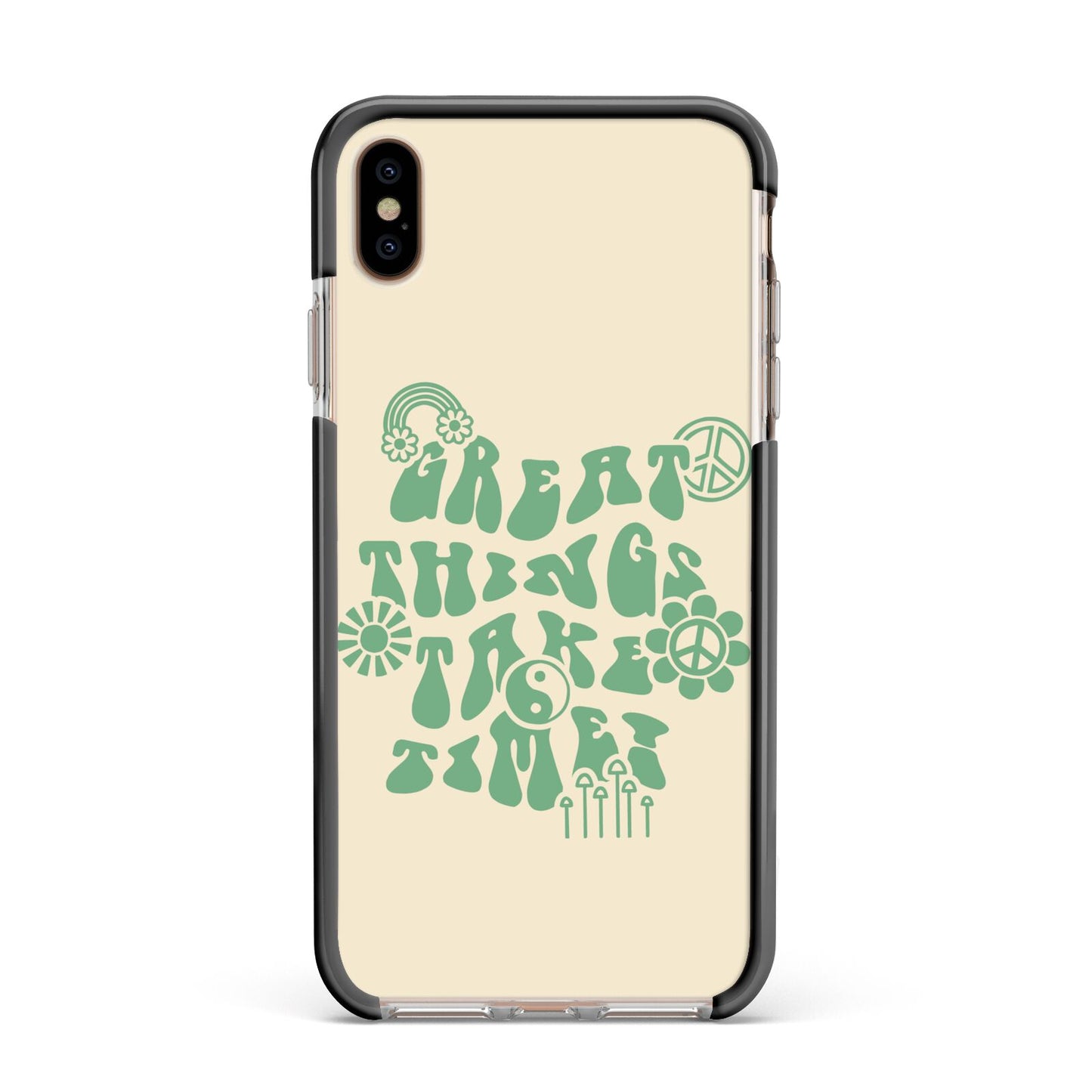 Retro Positive Quote Apple iPhone Xs Max Impact Case Black Edge on Gold Phone