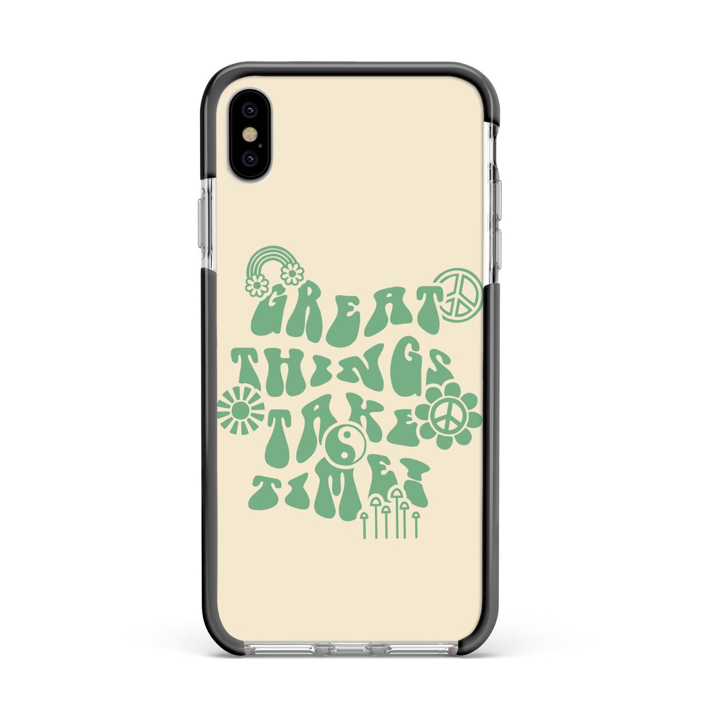 Retro Positive Quote Apple iPhone Xs Max Impact Case Black Edge on Silver Phone