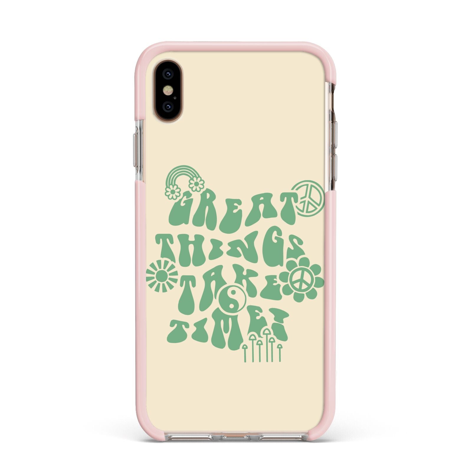 Retro Positive Quote Apple iPhone Xs Max Impact Case Pink Edge on Gold Phone