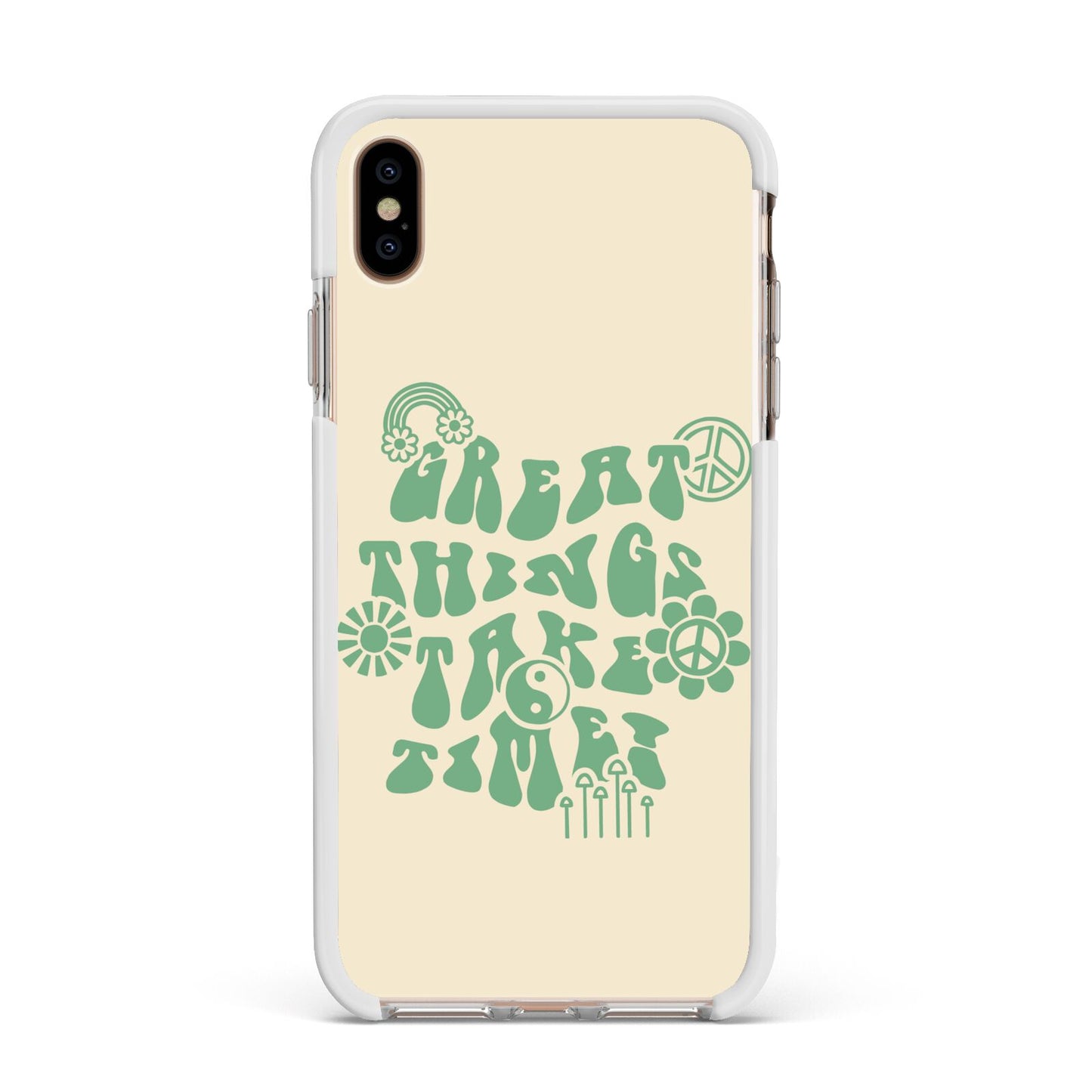 Retro Positive Quote Apple iPhone Xs Max Impact Case White Edge on Gold Phone