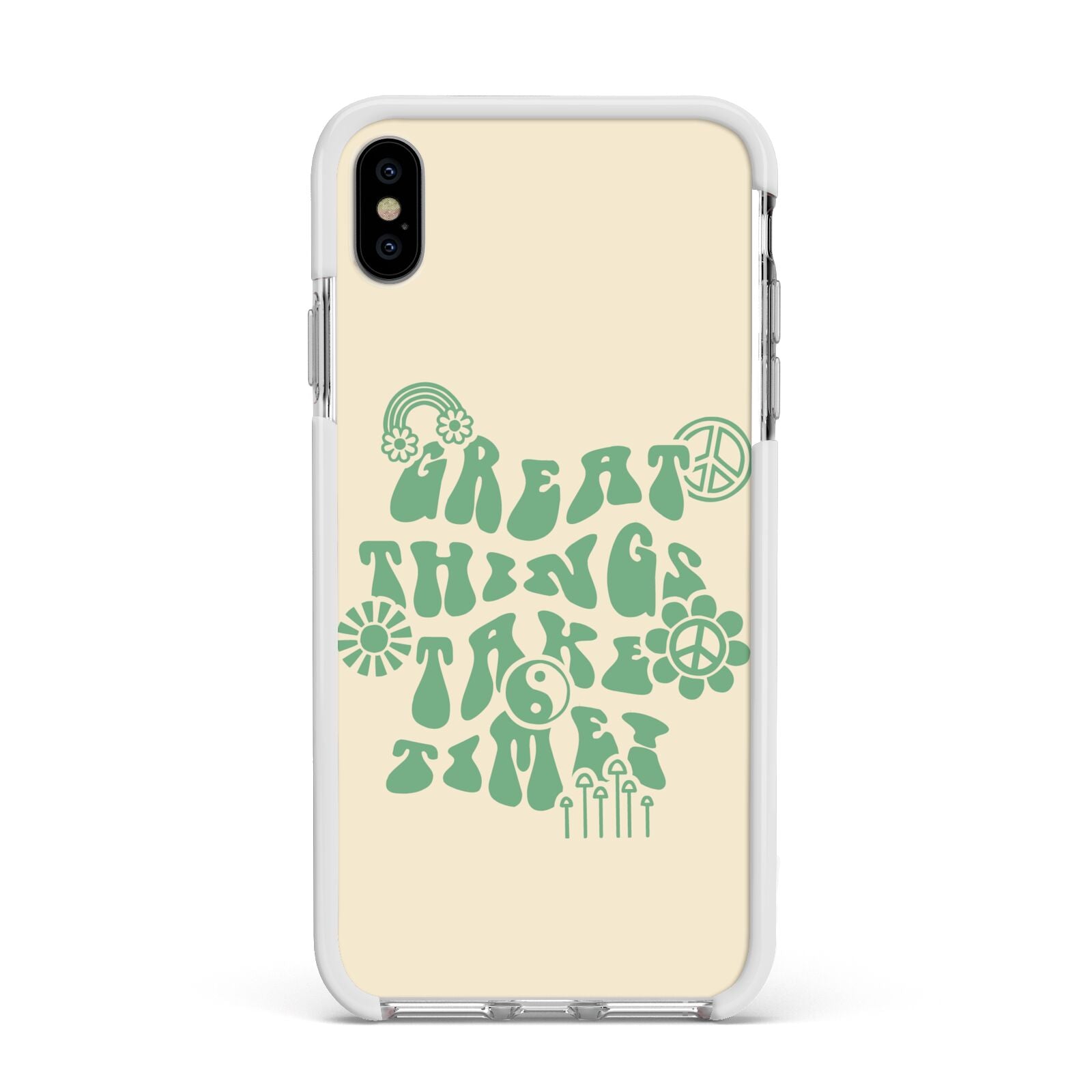 Retro Positive Quote Apple iPhone Xs Max Impact Case White Edge on Silver Phone