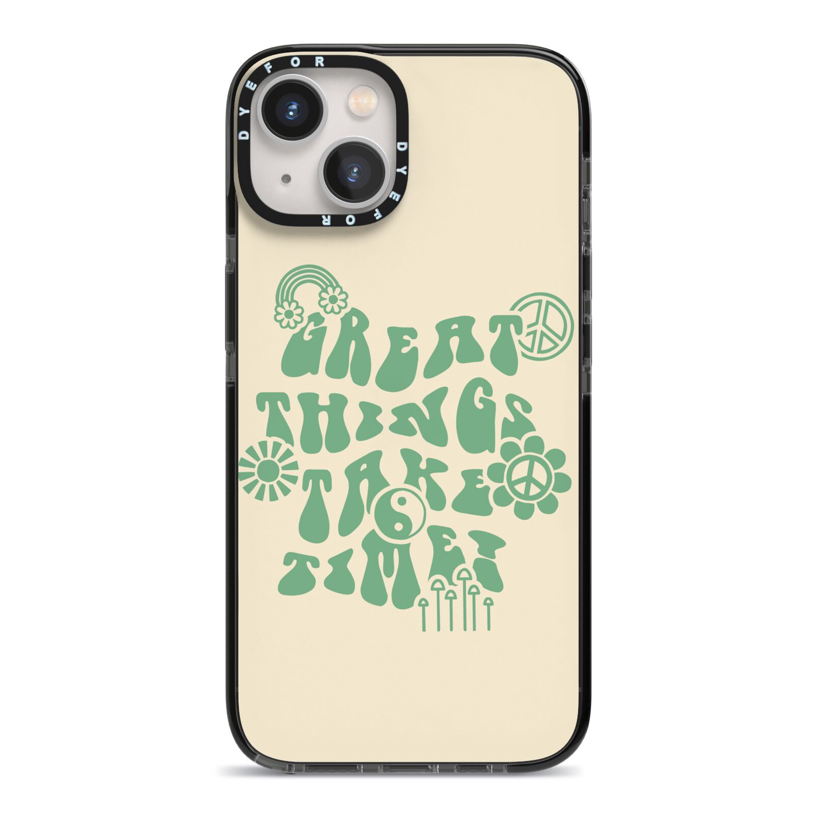 Retro Positive Quote iPhone 13 Black Impact Case on Silver phone