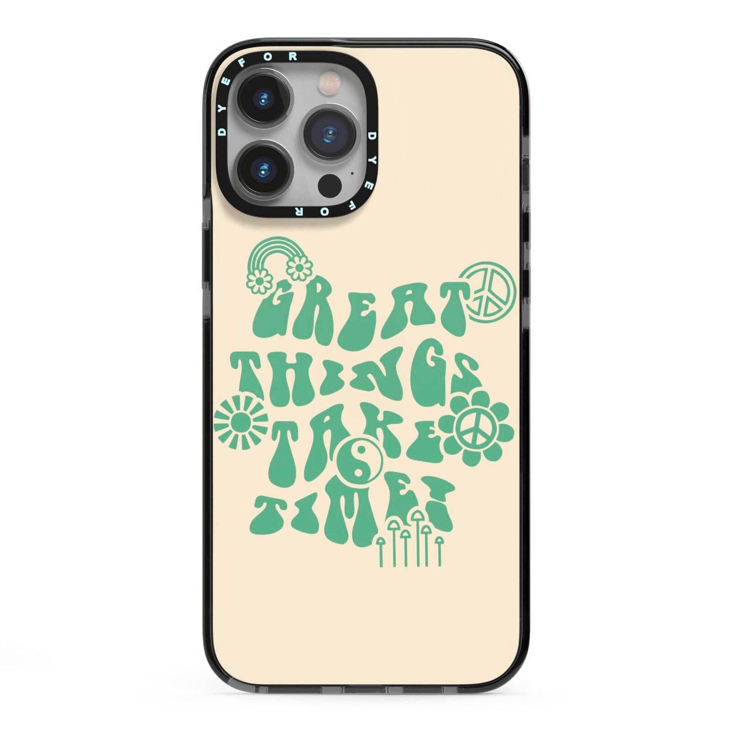 Retro Positive Quote iPhone 13 Pro Max Black Impact Case on Silver phone