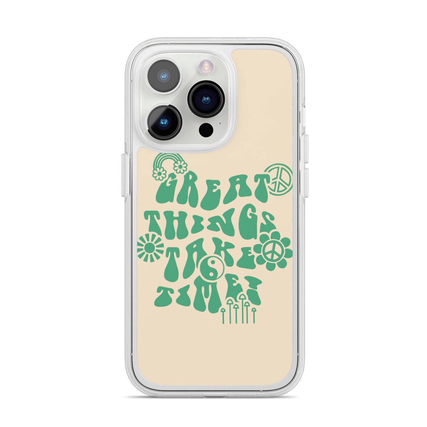 Retro Positive Quote iPhone 14 Pro Clear Tough Case Silver