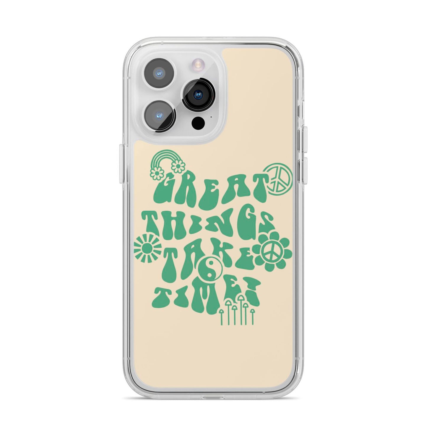 Retro Positive Quote iPhone 14 Pro Max Clear Tough Case Silver