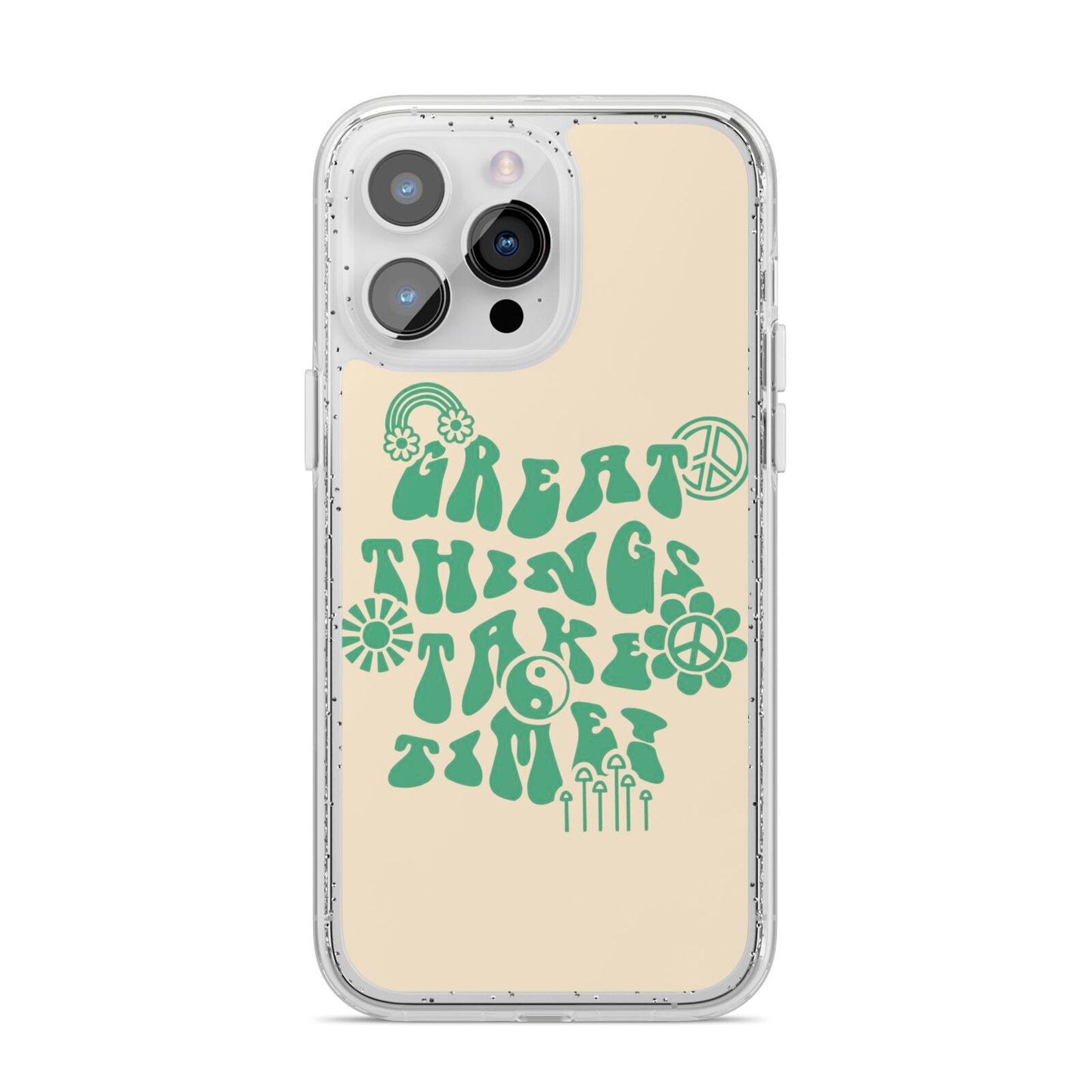 Retro Positive Quote iPhone 14 Pro Max Glitter Tough Case Silver