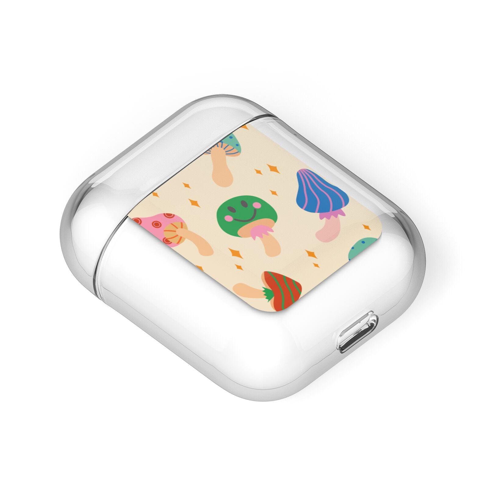 Retro Psychedelic Mushrooms AirPods Case Laid Flat