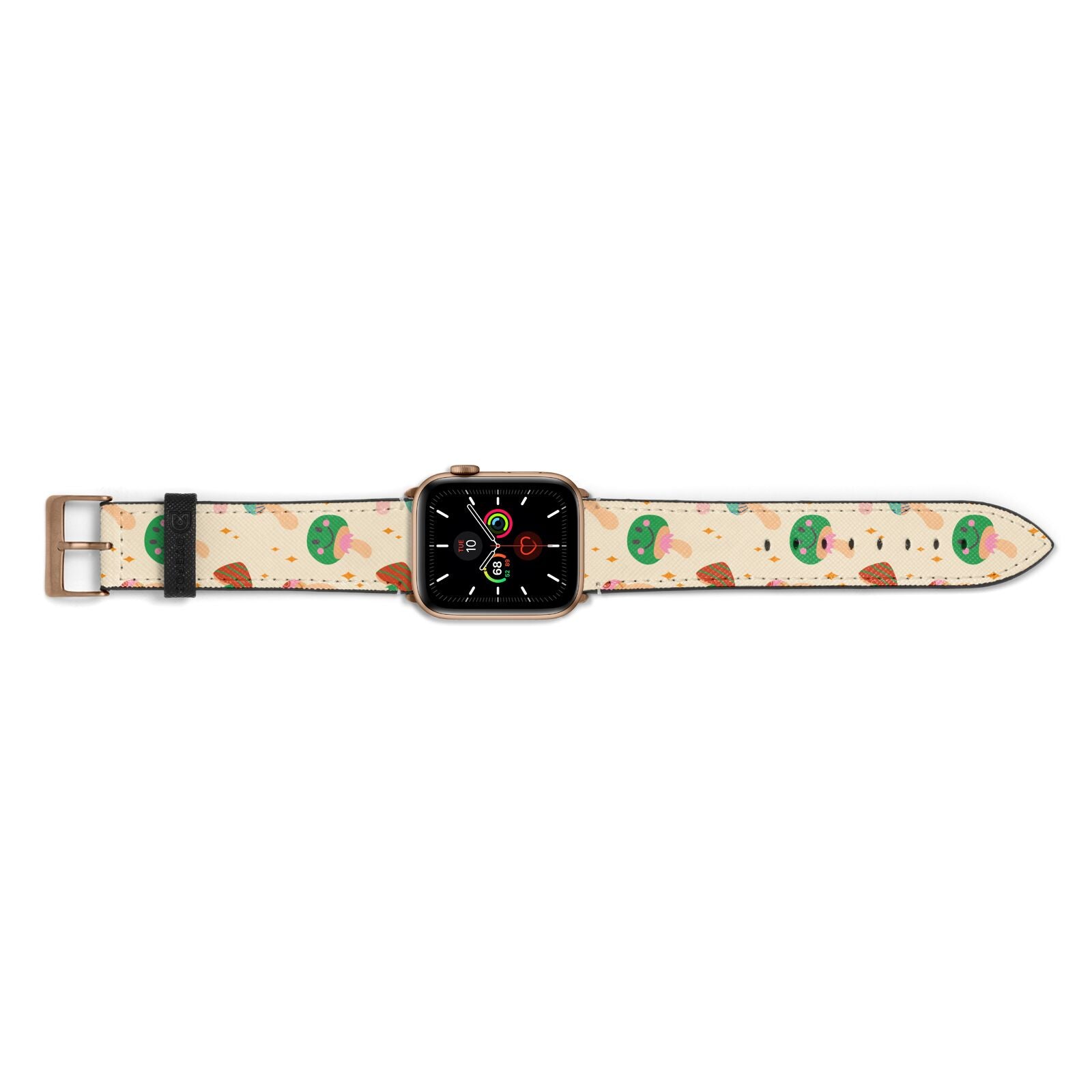 Retro Psychedelic Mushrooms Apple Watch Strap Landscape Image Gold Hardware