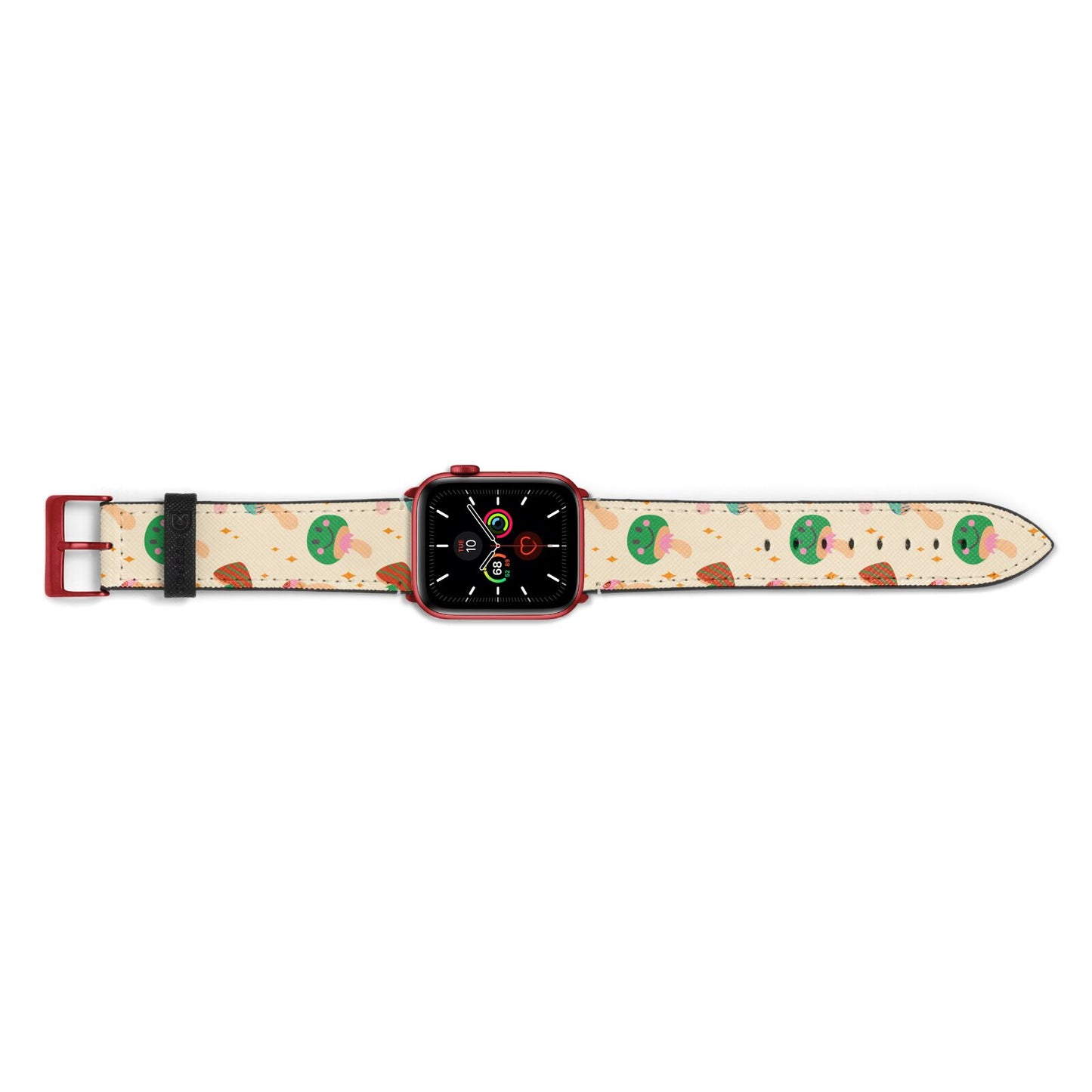 Retro Psychedelic Mushrooms Apple Watch Strap Landscape Image Red Hardware