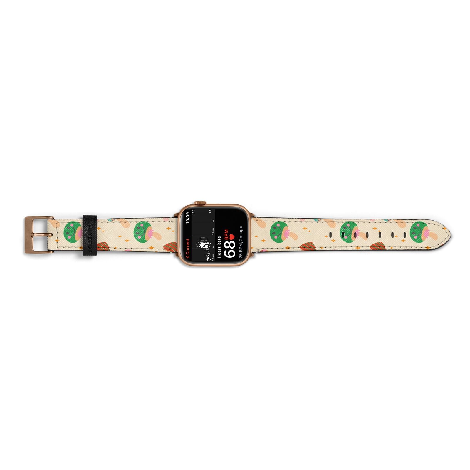 Retro Psychedelic Mushrooms Apple Watch Strap Size 38mm Landscape Image Gold Hardware