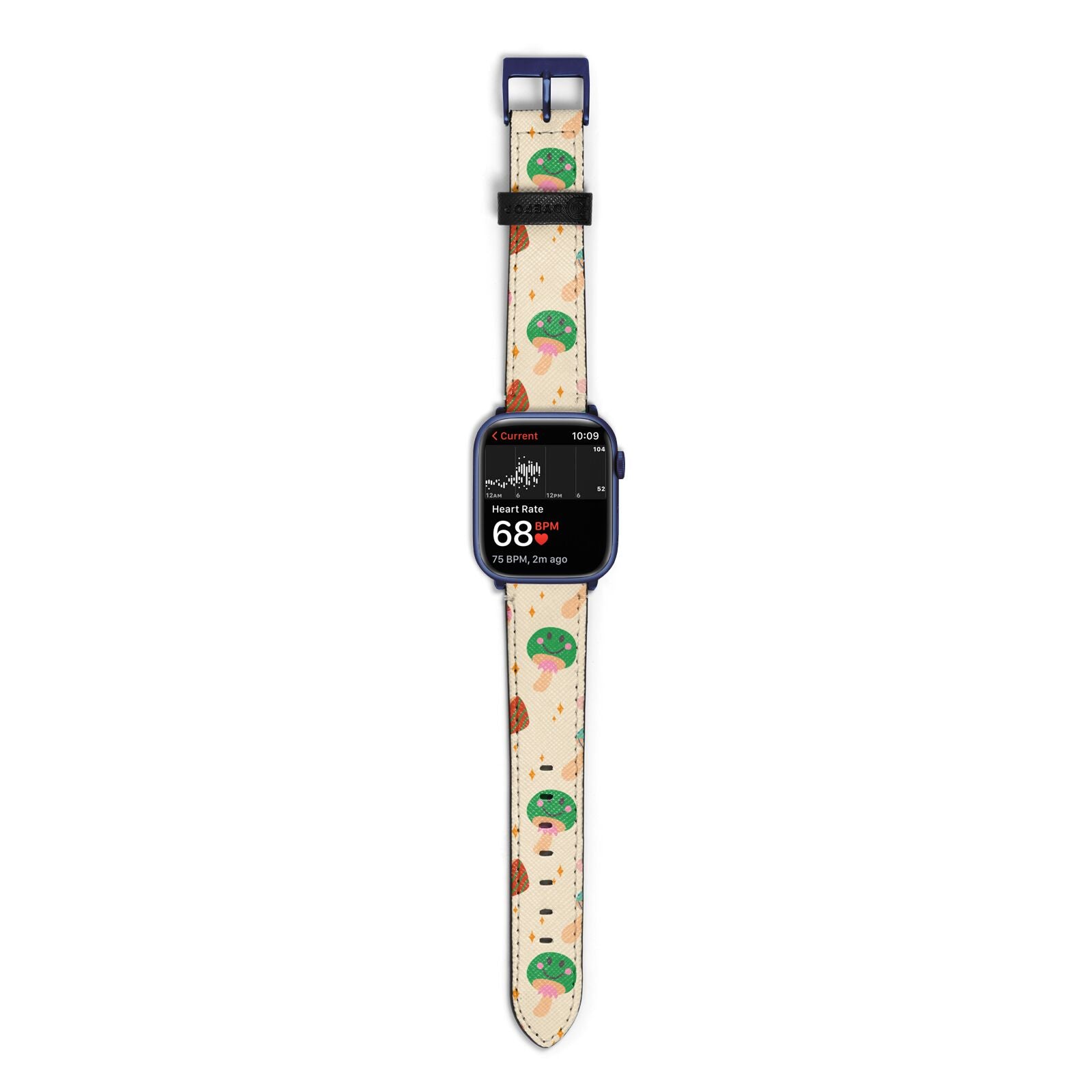 Retro Psychedelic Mushrooms Apple Watch Strap Size 38mm with Blue Hardware