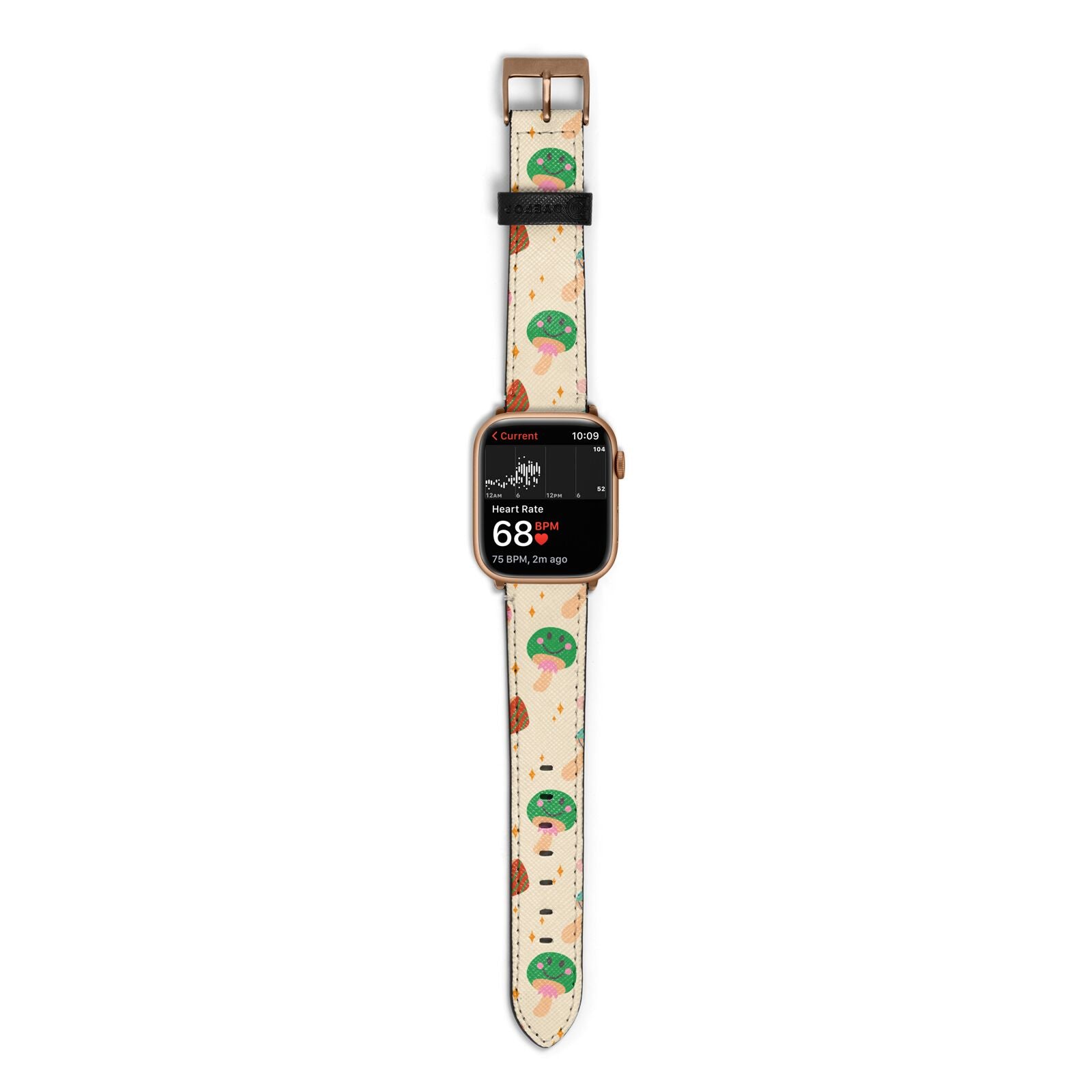 Retro Psychedelic Mushrooms Apple Watch Strap Size 38mm with Gold Hardware