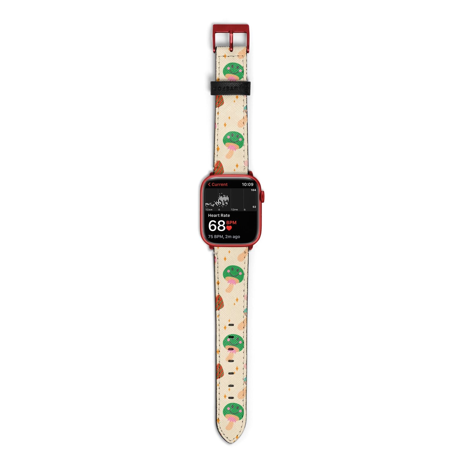 Retro Psychedelic Mushrooms Apple Watch Strap Size 38mm with Red Hardware