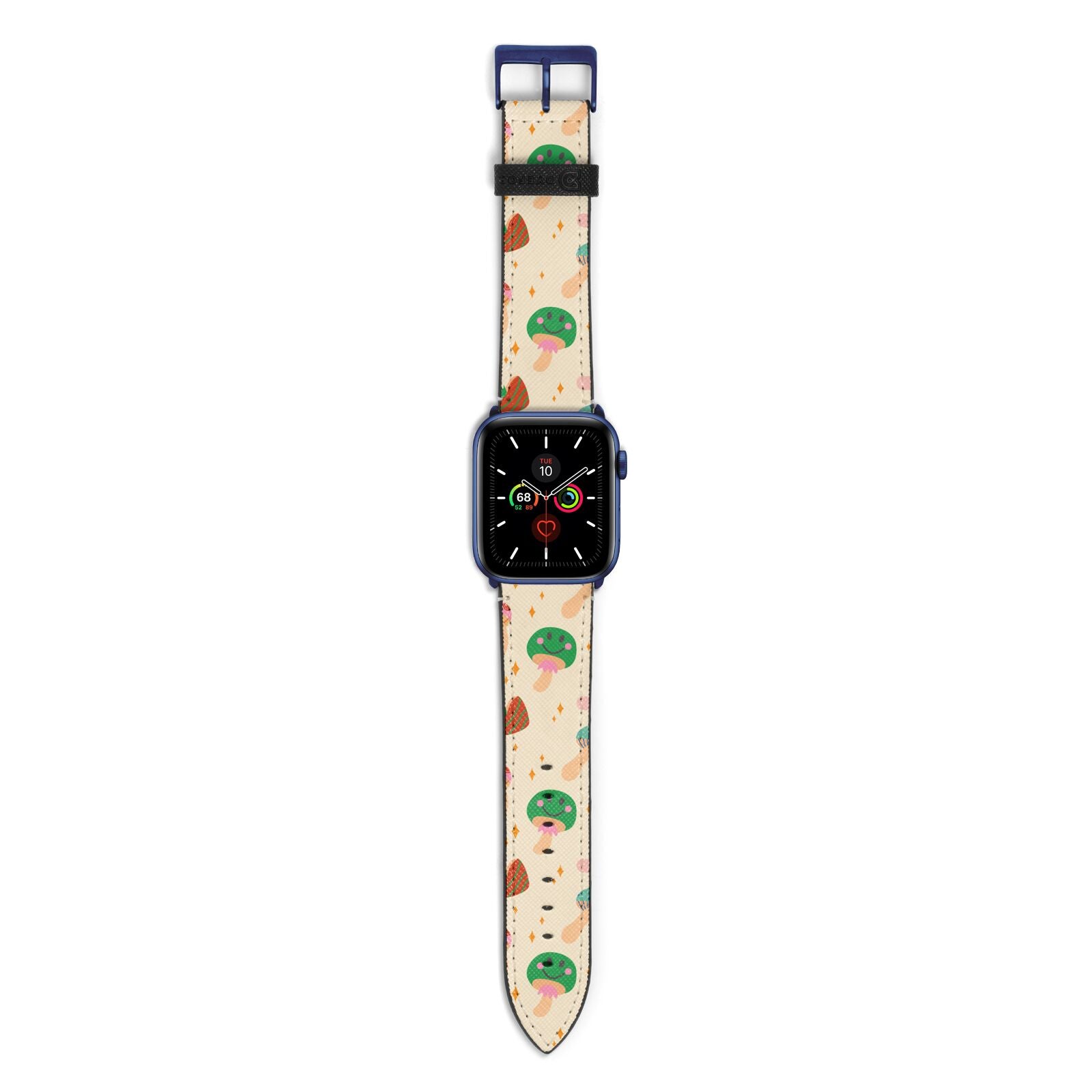 Retro Psychedelic Mushrooms Apple Watch Strap with Blue Hardware