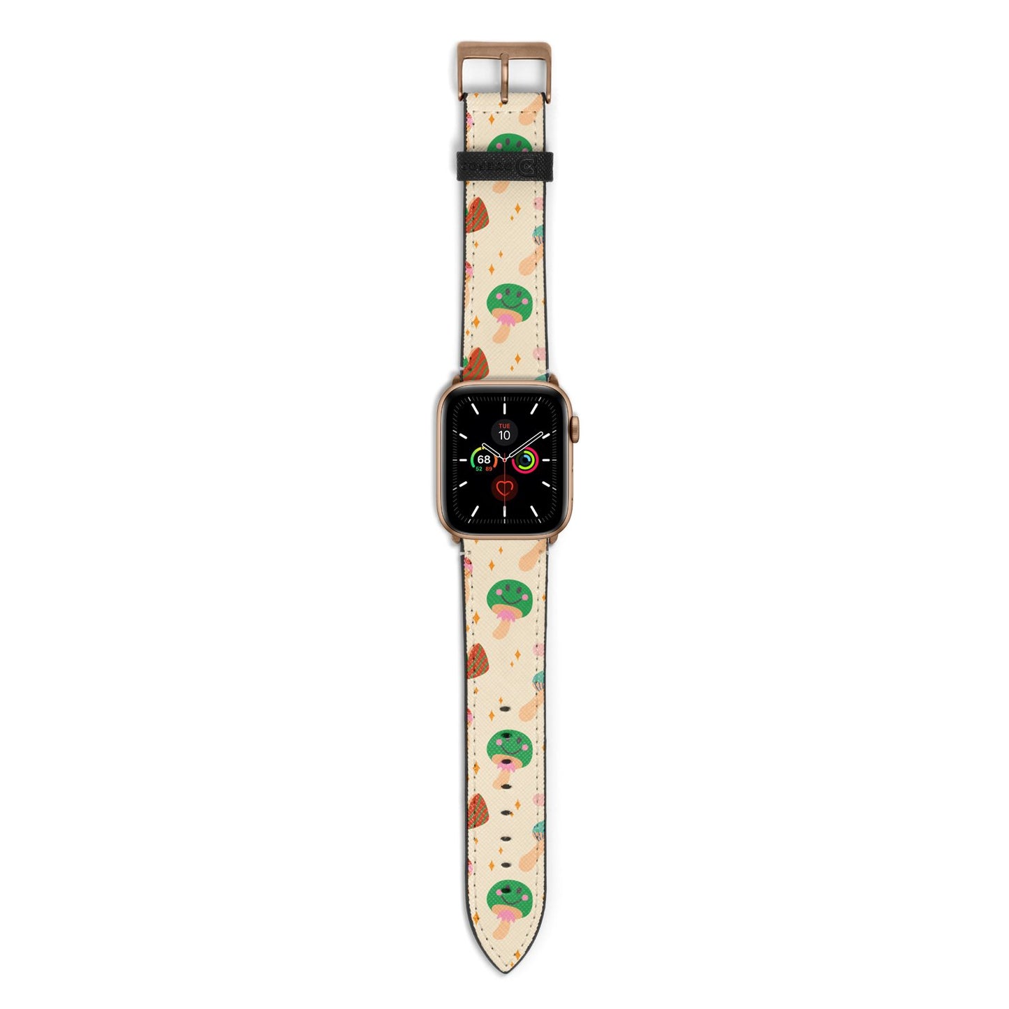 Retro Psychedelic Mushrooms Apple Watch Strap with Gold Hardware