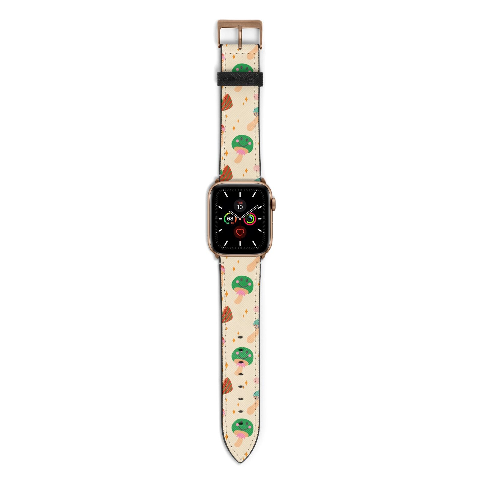 Retro Psychedelic Mushrooms Apple Watch Strap with Gold Hardware