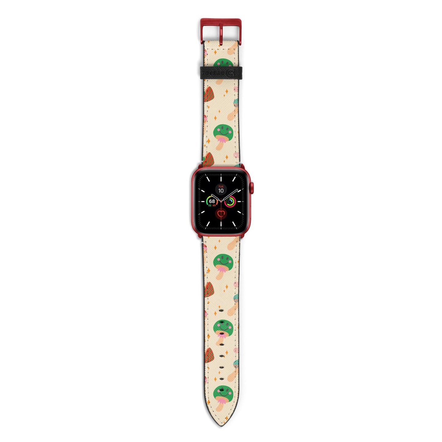 Retro Psychedelic Mushrooms Apple Watch Strap with Red Hardware