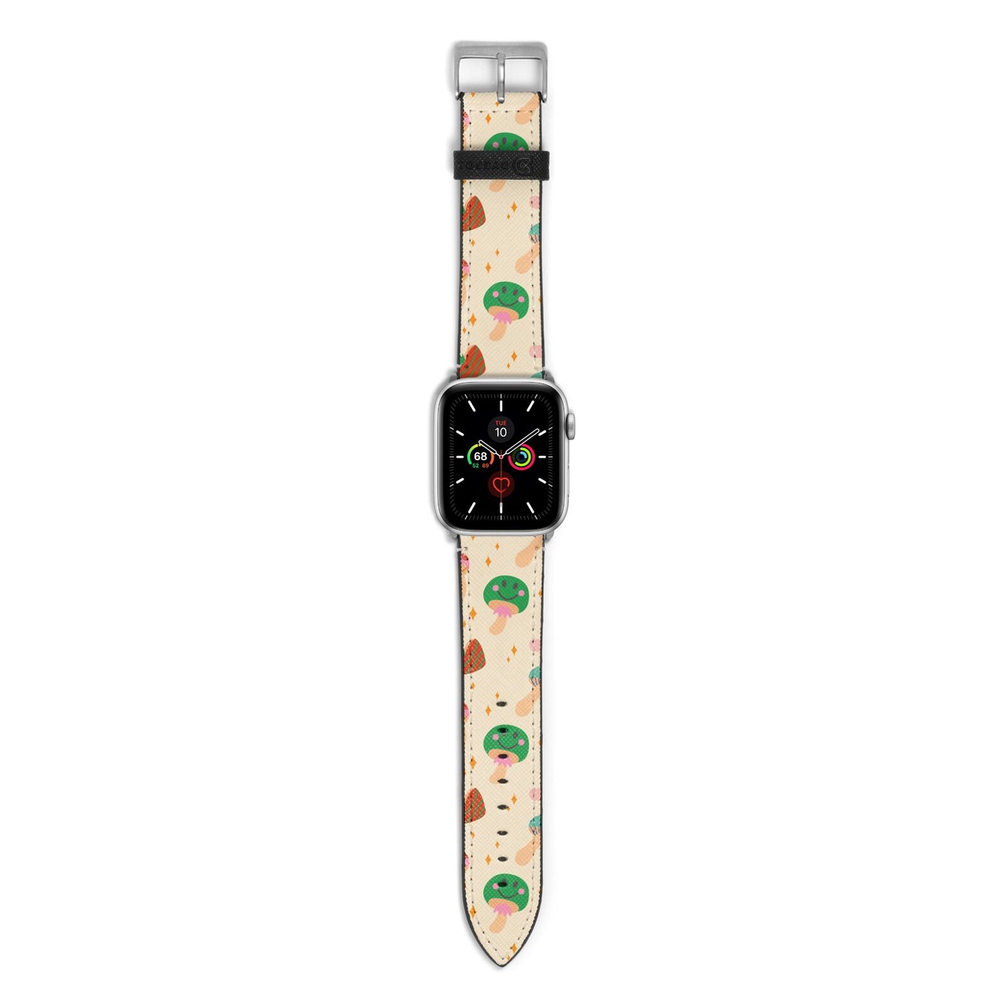 Retro Psychedelic Mushrooms Apple Watch Strap with Silver Hardware