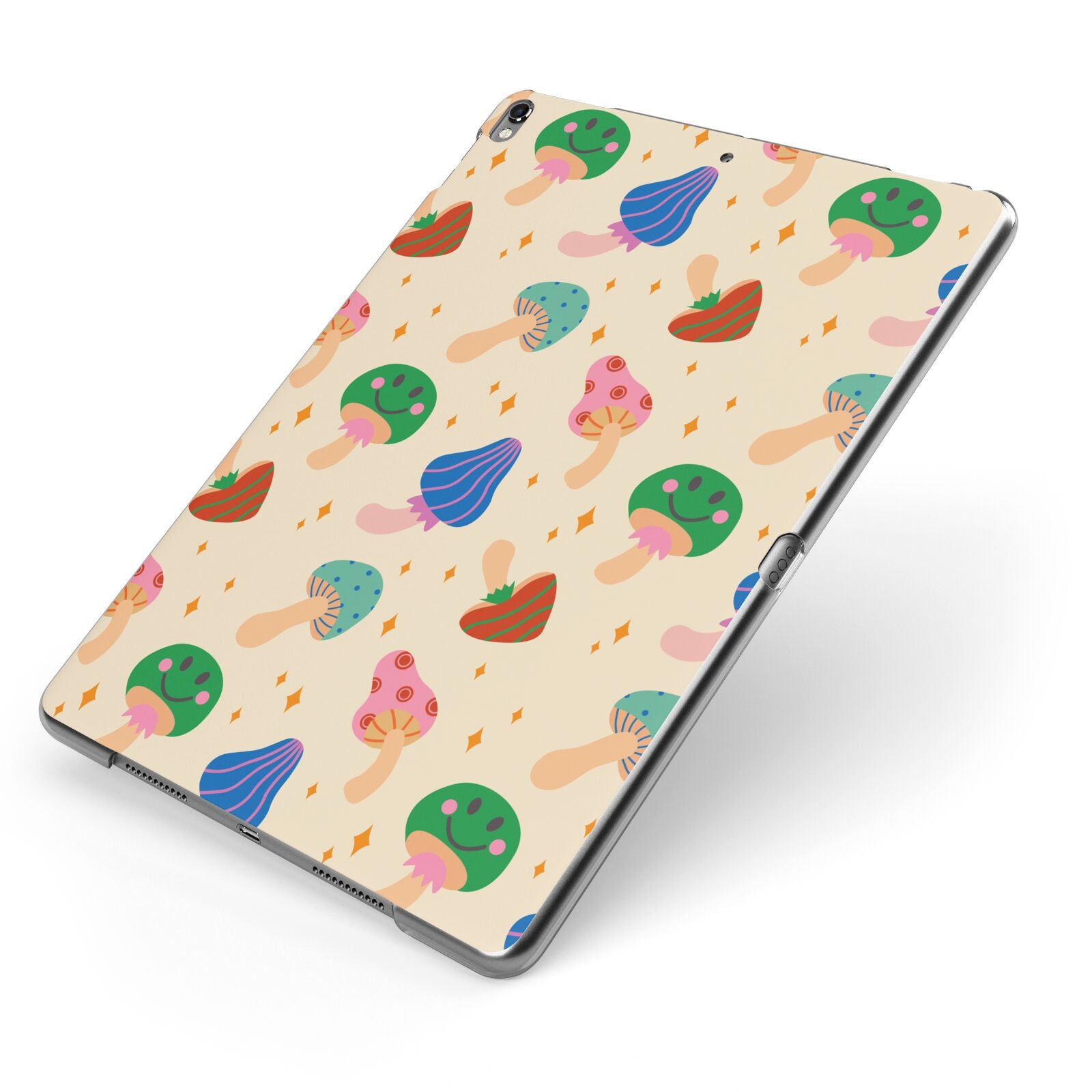 Retro Psychedelic Mushrooms Apple iPad Case on Grey iPad Side View