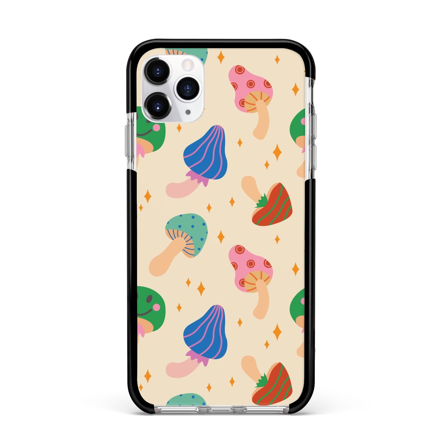 Retro Psychedelic Mushrooms Apple iPhone 11 Pro Max in Silver with Black Impact Case