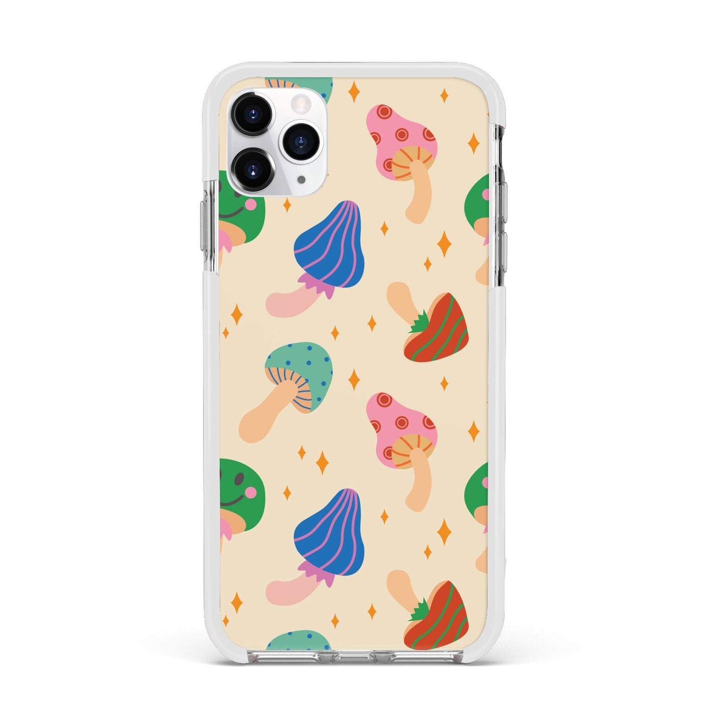 Retro Psychedelic Mushrooms Apple iPhone 11 Pro Max in Silver with White Impact Case