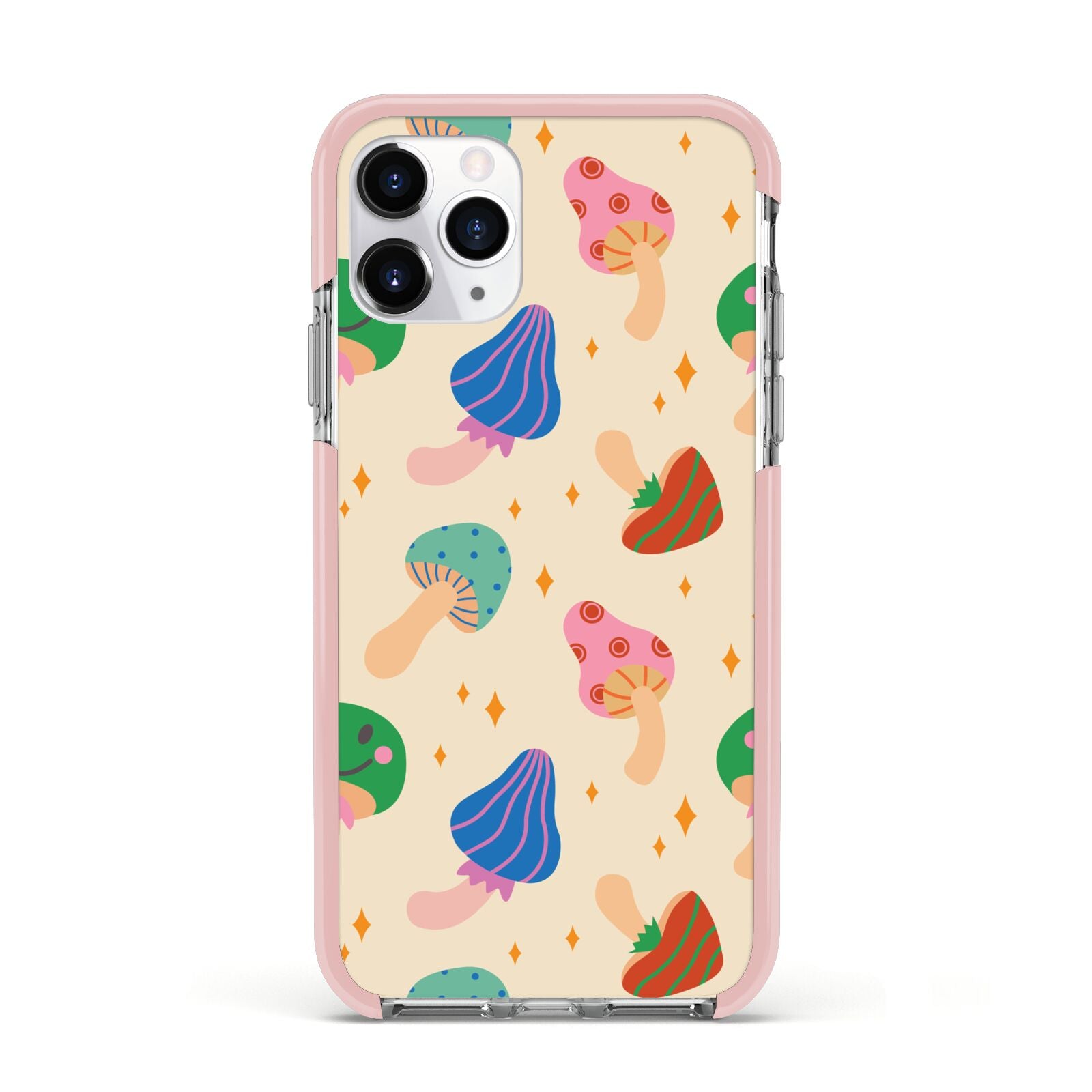 Retro Psychedelic Mushrooms Apple iPhone 11 Pro in Silver with Pink Impact Case