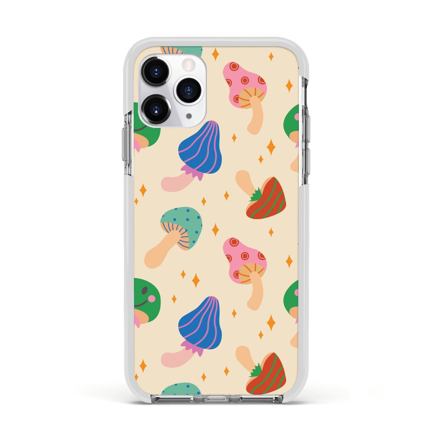 Retro Psychedelic Mushrooms Apple iPhone 11 Pro in Silver with White Impact Case