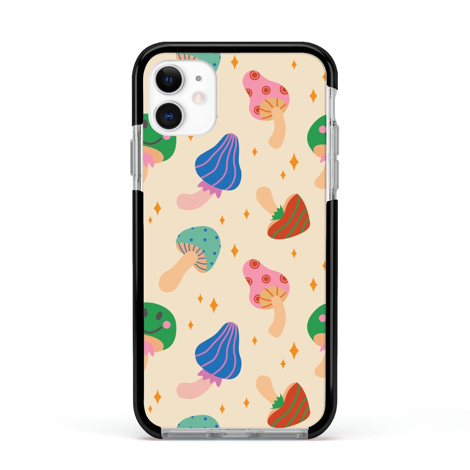 Retro Psychedelic Mushrooms Apple iPhone 11 in White with Black Impact Case