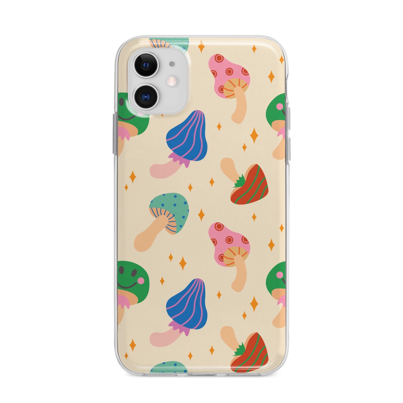 Retro Psychedelic Mushrooms Apple iPhone 11 in White with Bumper Case