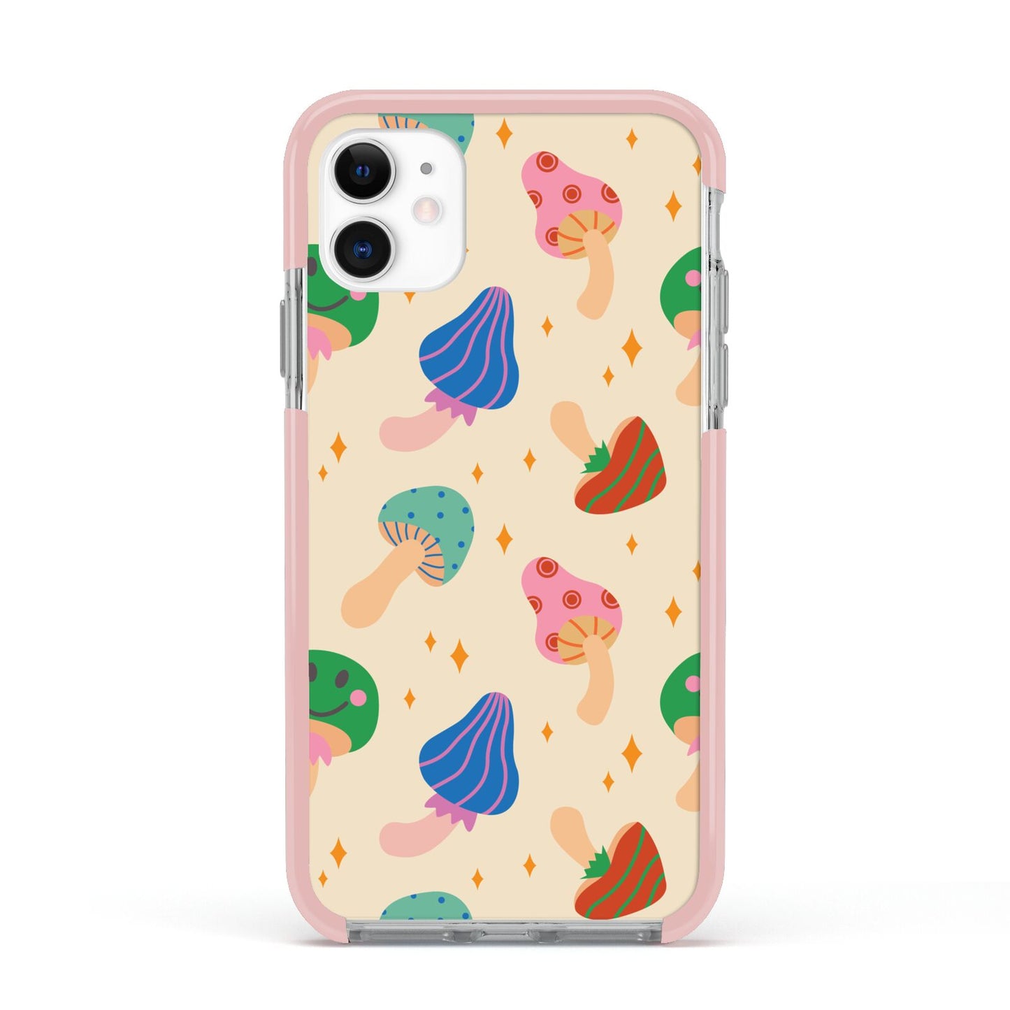 Retro Psychedelic Mushrooms Apple iPhone 11 in White with Pink Impact Case