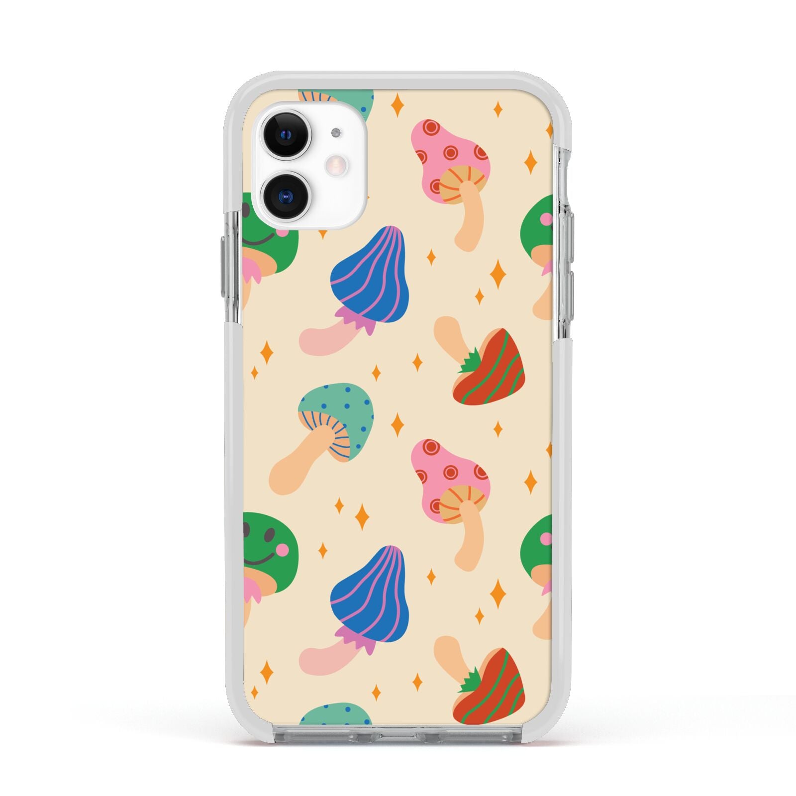 Retro Psychedelic Mushrooms Apple iPhone 11 in White with White Impact Case