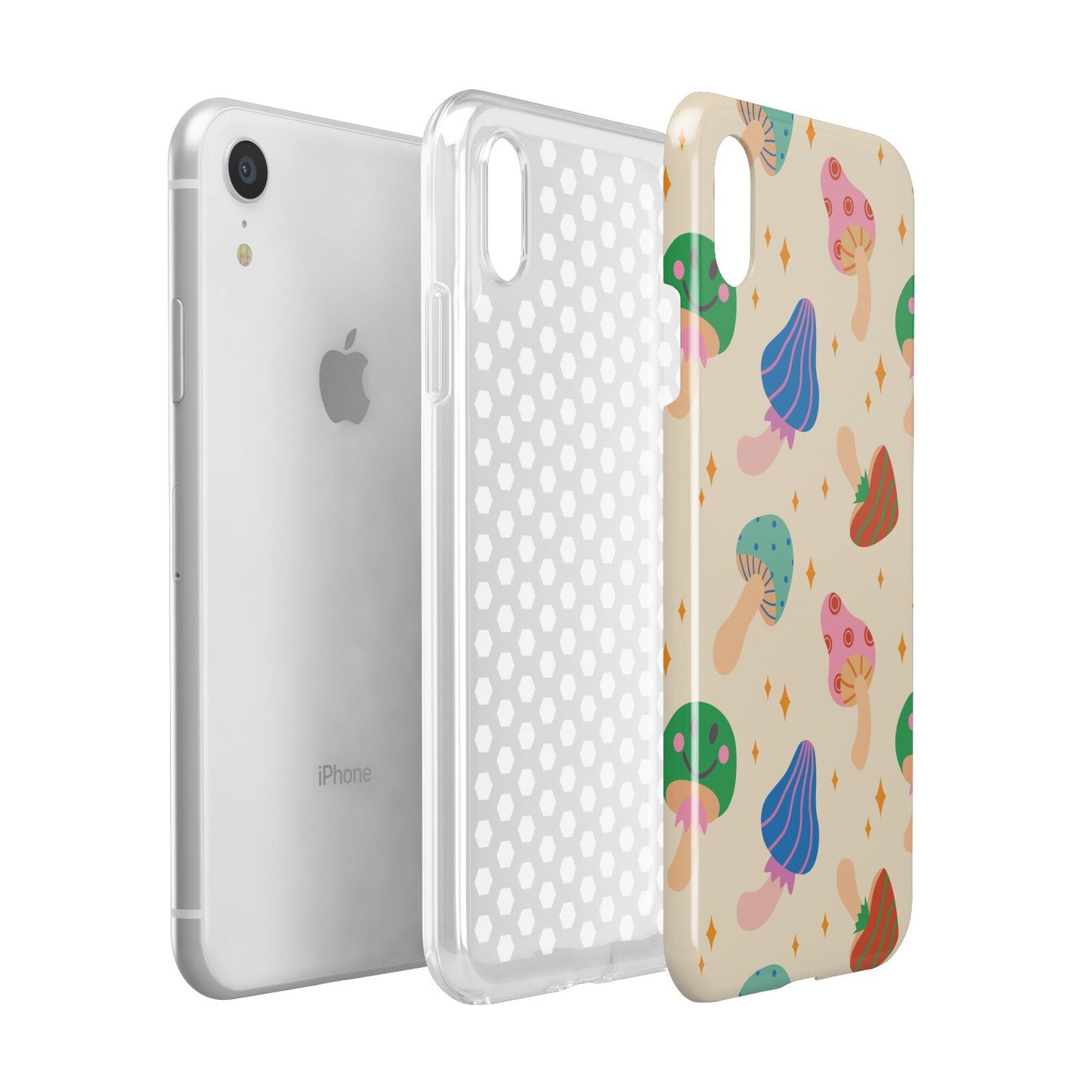 Retro Psychedelic Mushrooms Apple iPhone XR White 3D Tough Case Expanded view