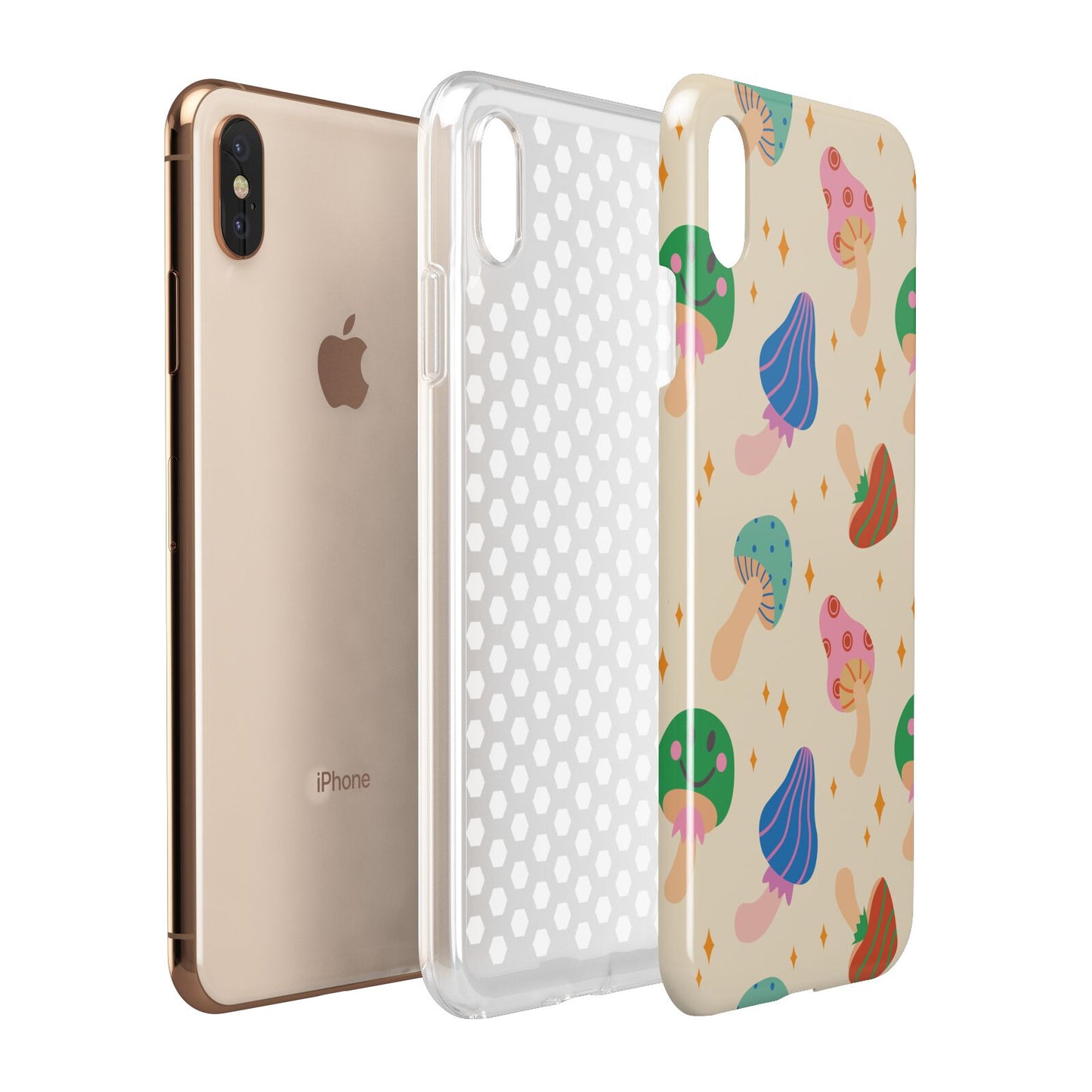 Retro Psychedelic Mushrooms Apple iPhone Xs Max 3D Tough Case Expanded View