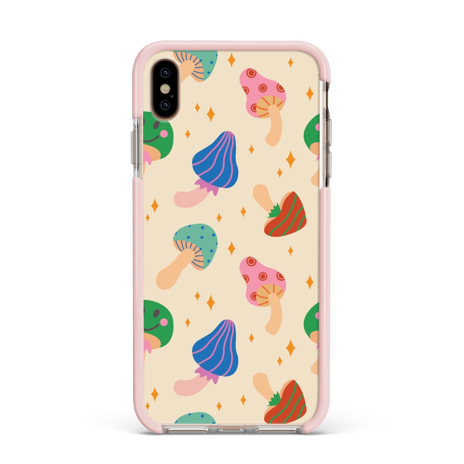 Retro Psychedelic Mushrooms Apple iPhone Xs Max Impact Case Pink Edge on Gold Phone