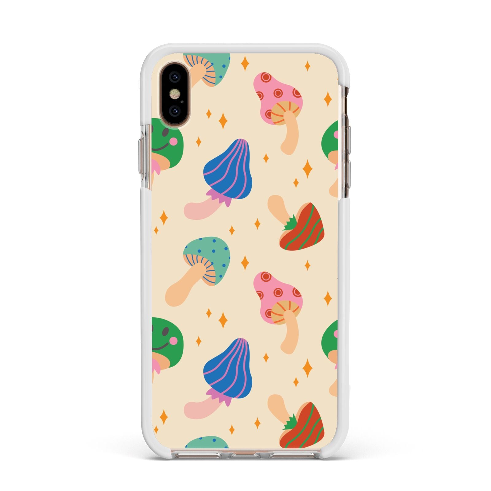 Retro Psychedelic Mushrooms Apple iPhone Xs Max Impact Case White Edge on Gold Phone