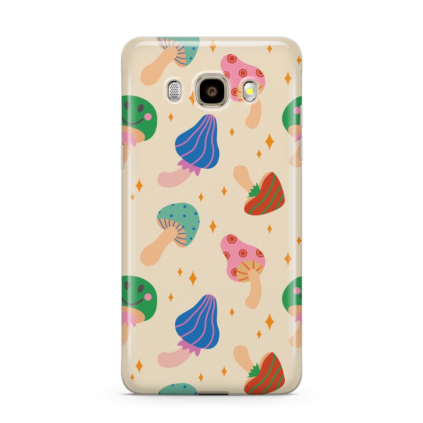 Retro Psychedelic Mushrooms Samsung Galaxy J7 2016 Case on gold phone