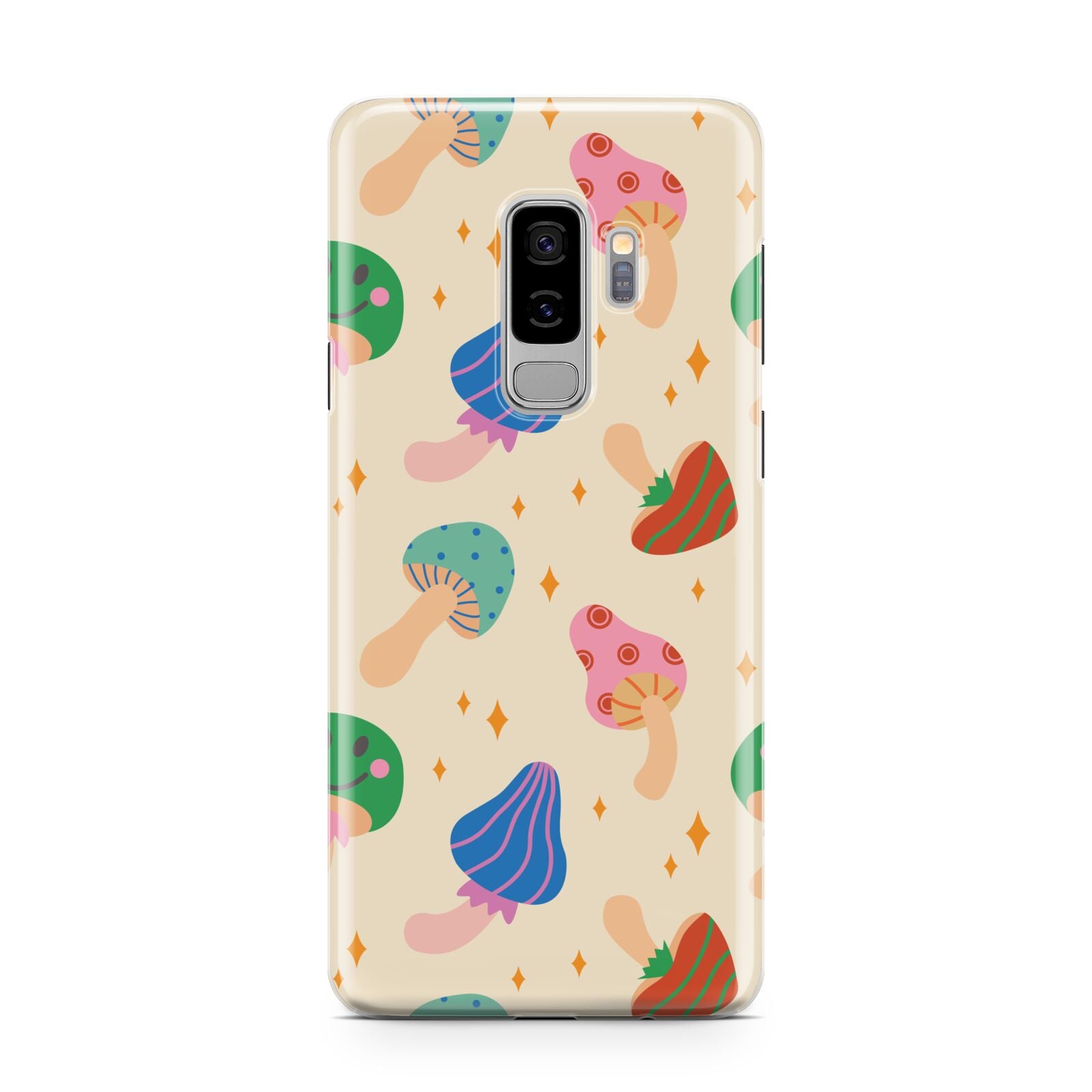 Retro Psychedelic Mushrooms Samsung Galaxy S9 Plus Case on Silver phone