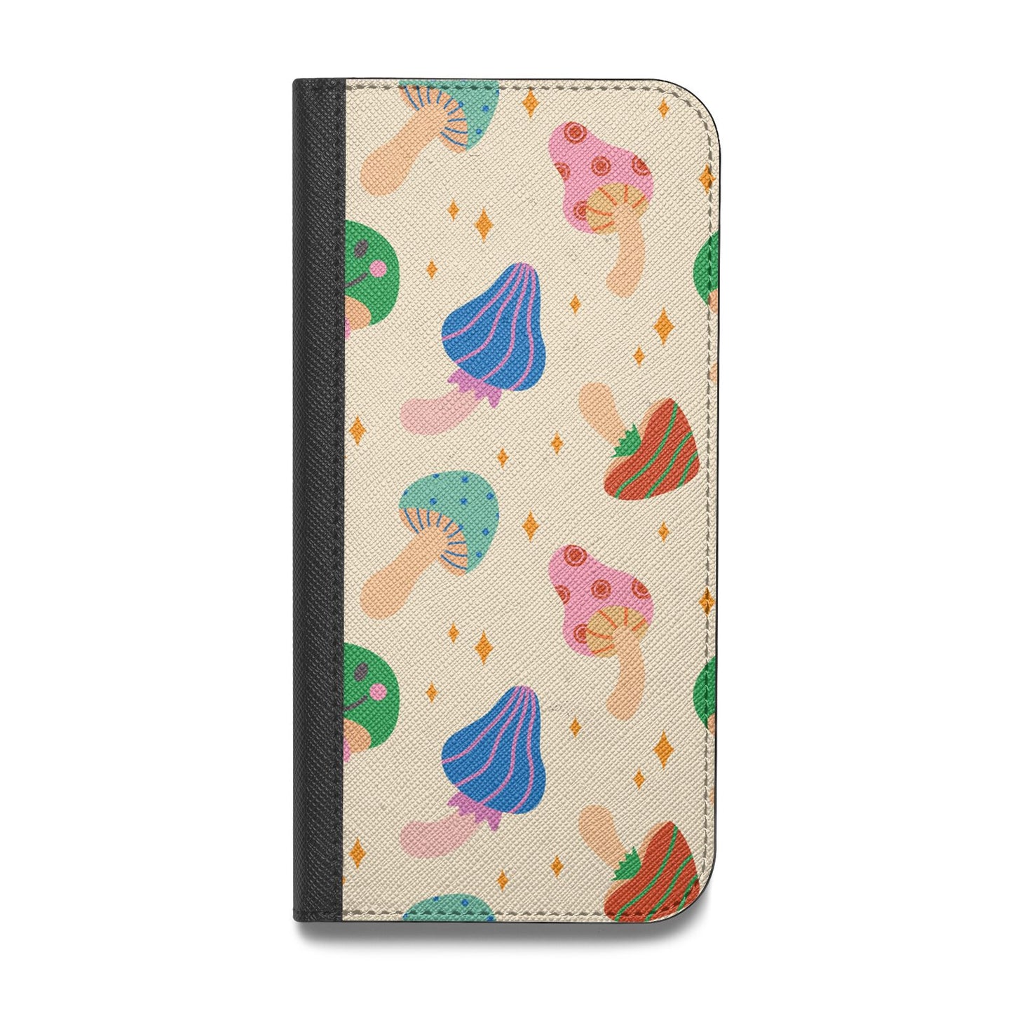 Retro Psychedelic Mushrooms Vegan Leather Flip iPhone Case