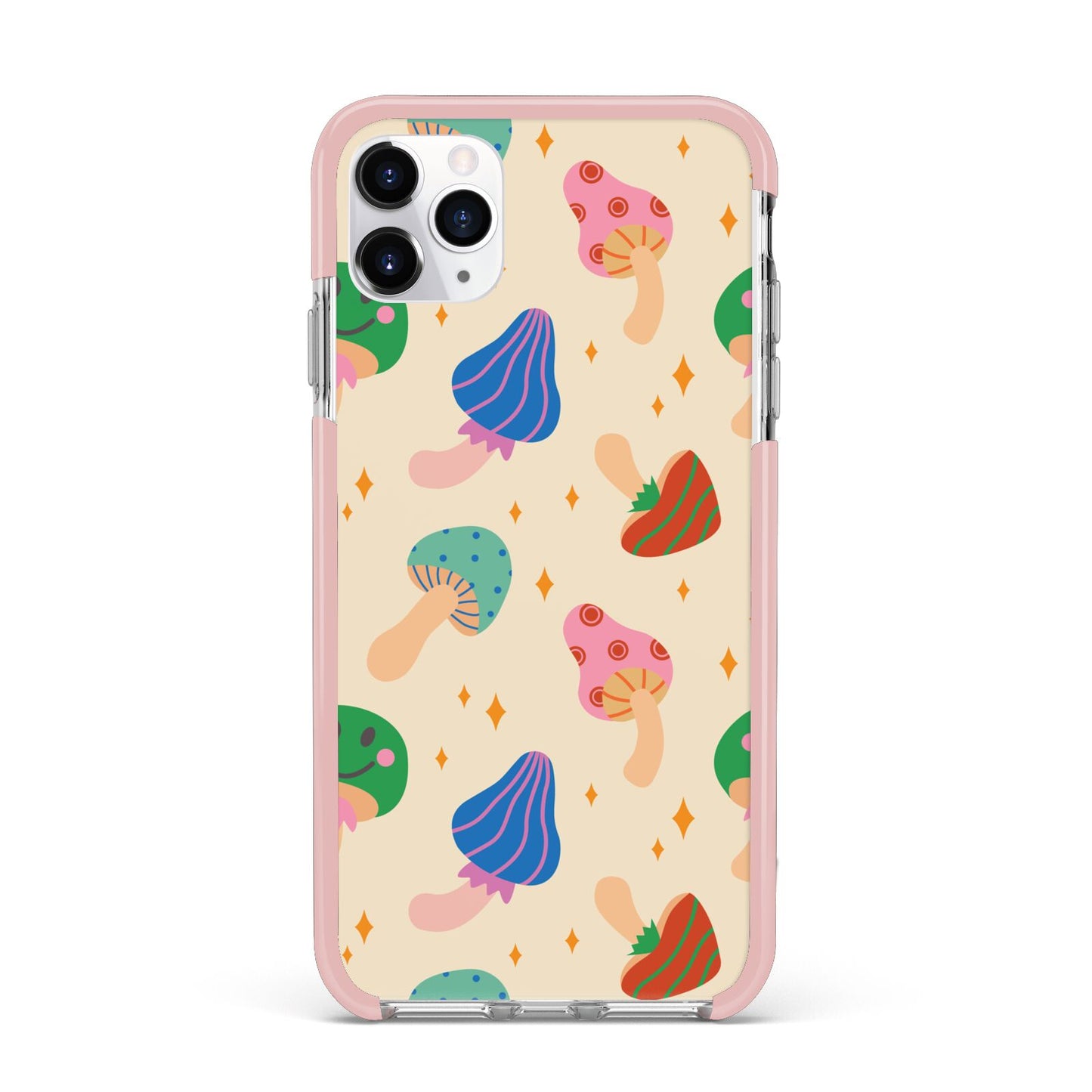 Retro Psychedelic Mushrooms iPhone 11 Pro Max Impact Pink Edge Case