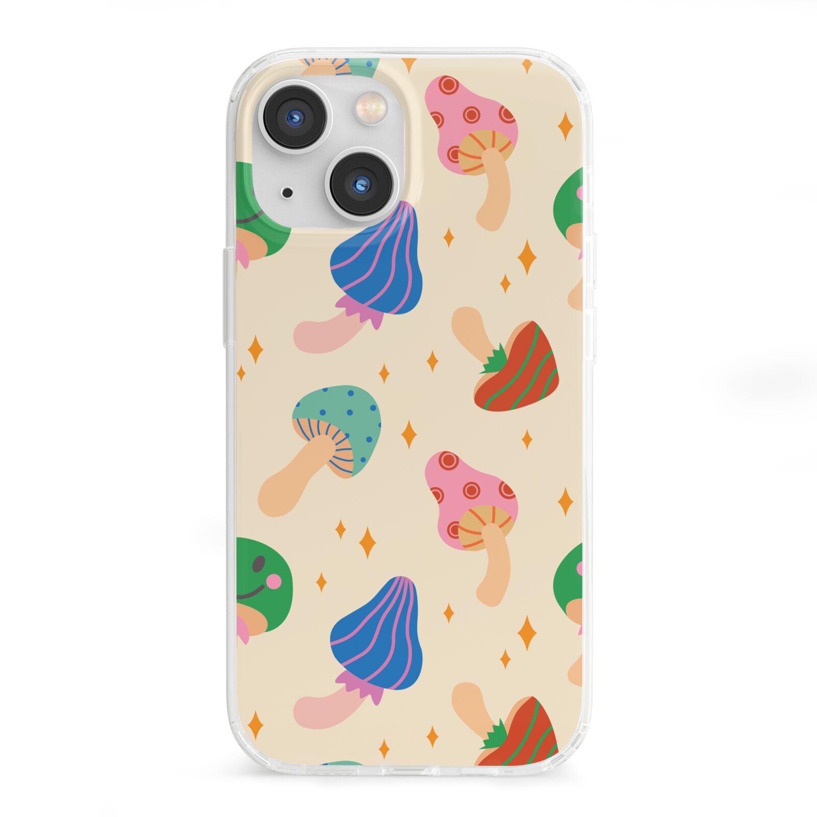 Retro Psychedelic Mushrooms iPhone 13 Mini Clear Bumper Case